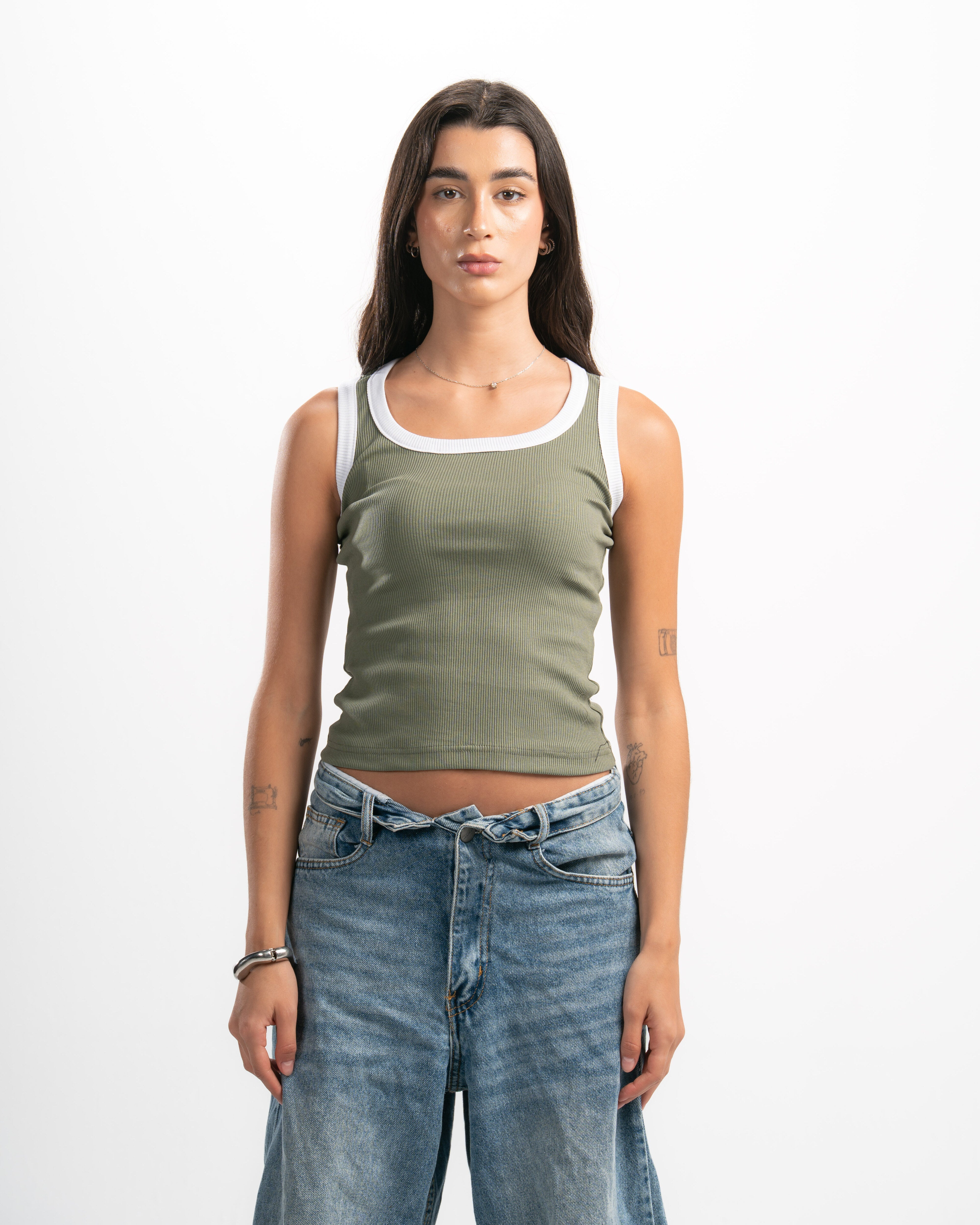 Ribbed Contrast Tank Top