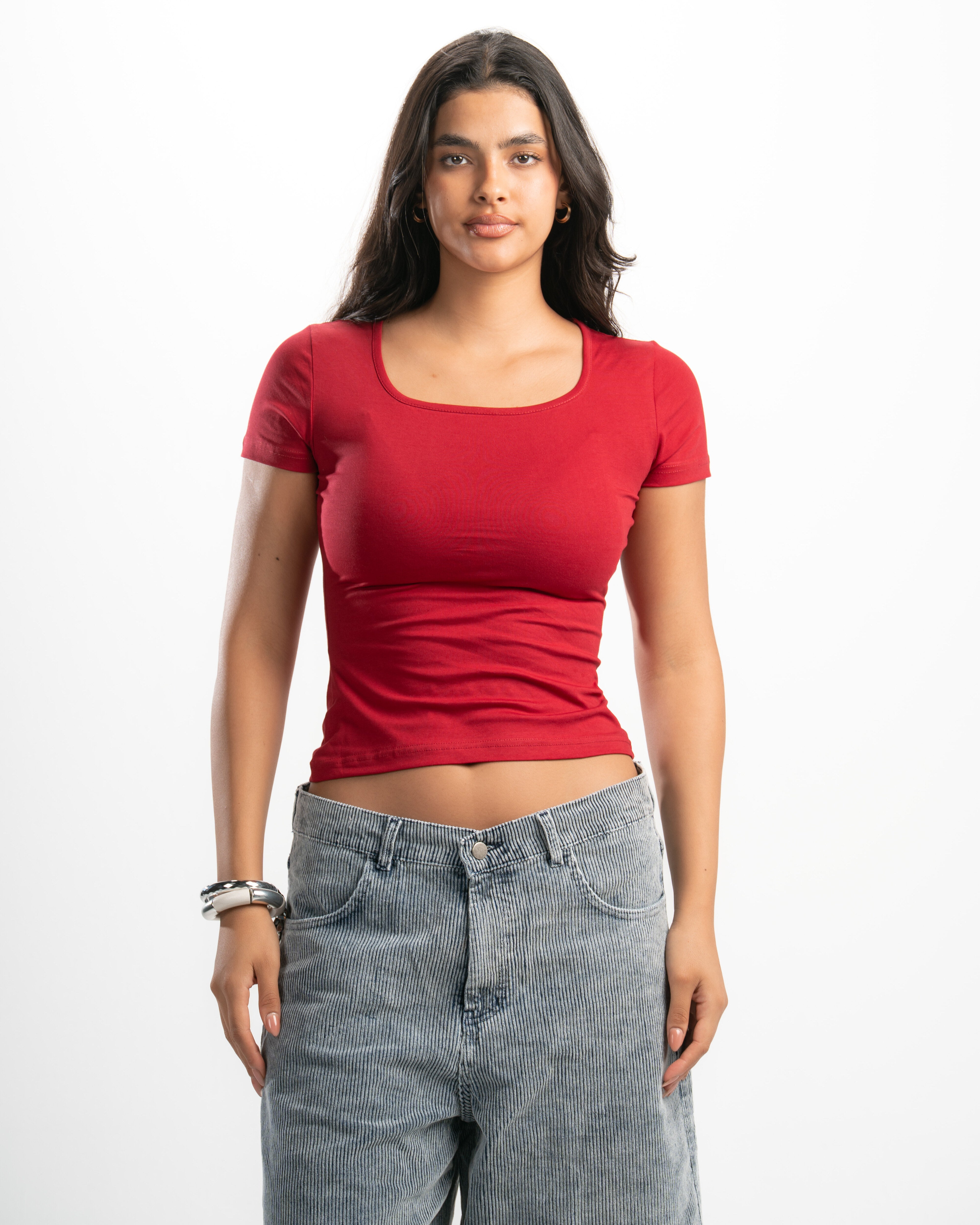 Cotton Square Neck Short Sleeve Top