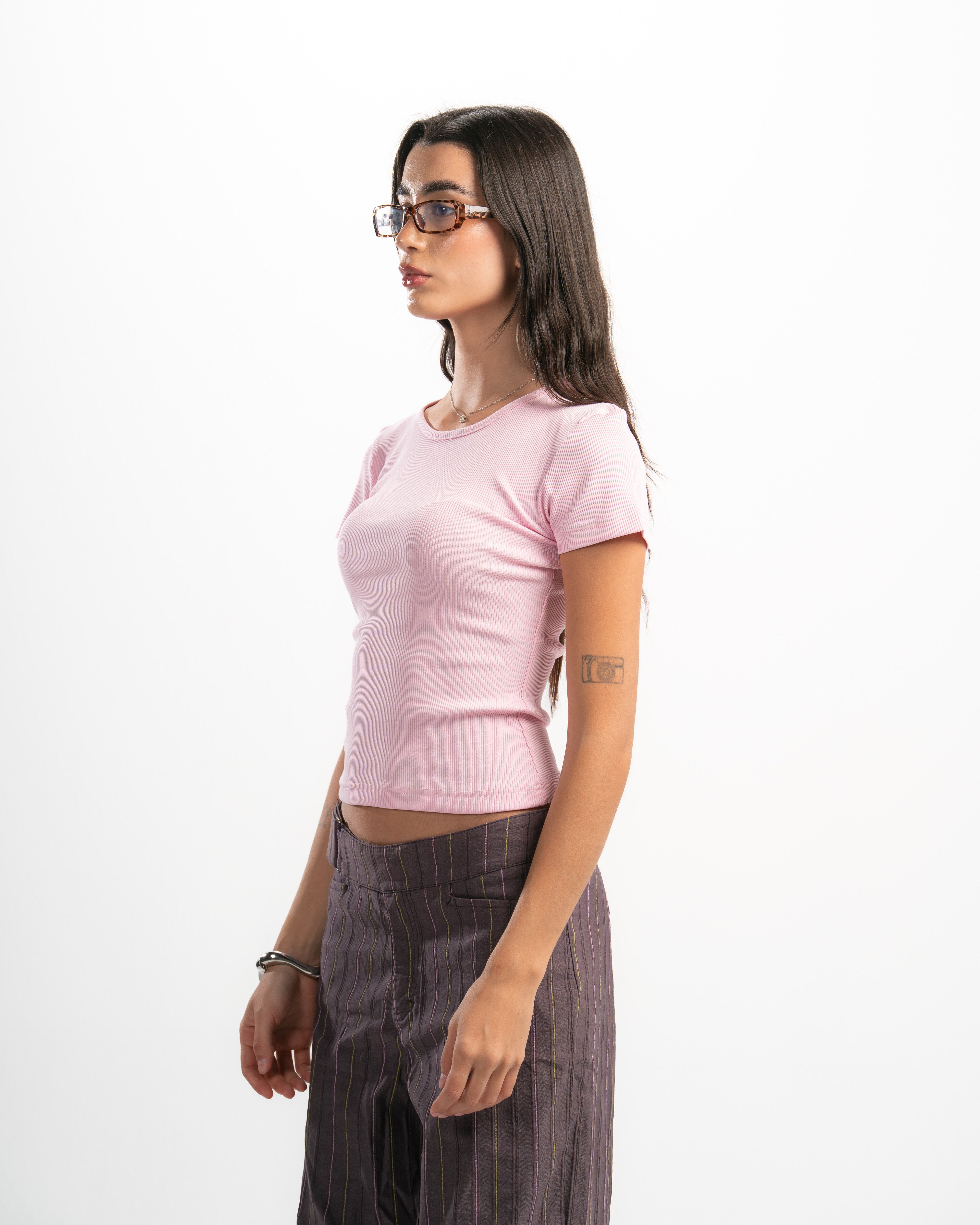 Ribbed Round Neck Short Sleeve Top