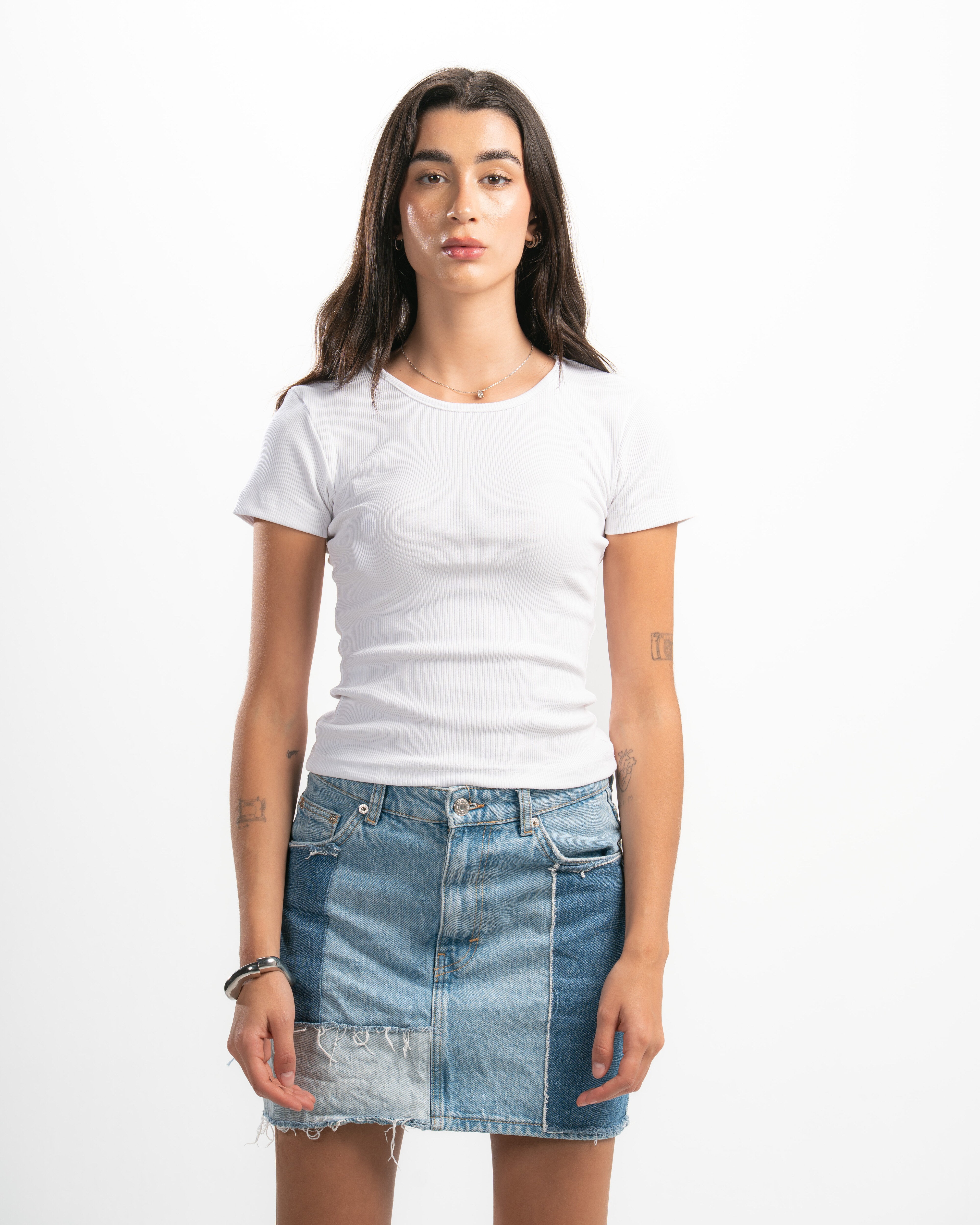 Ribbed Round Neck Short Sleeve Top
