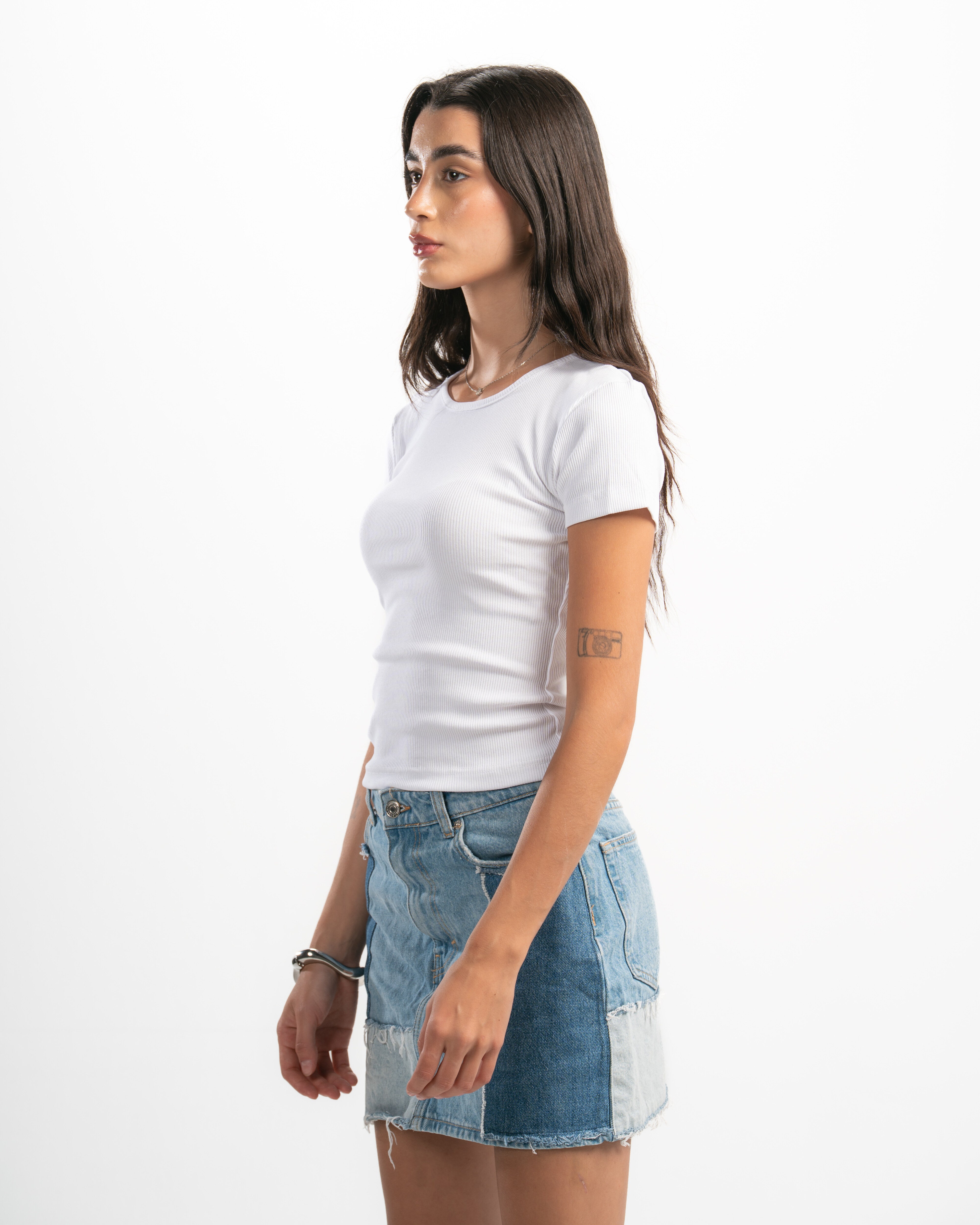 Ribbed Round Neck Short Sleeve Top