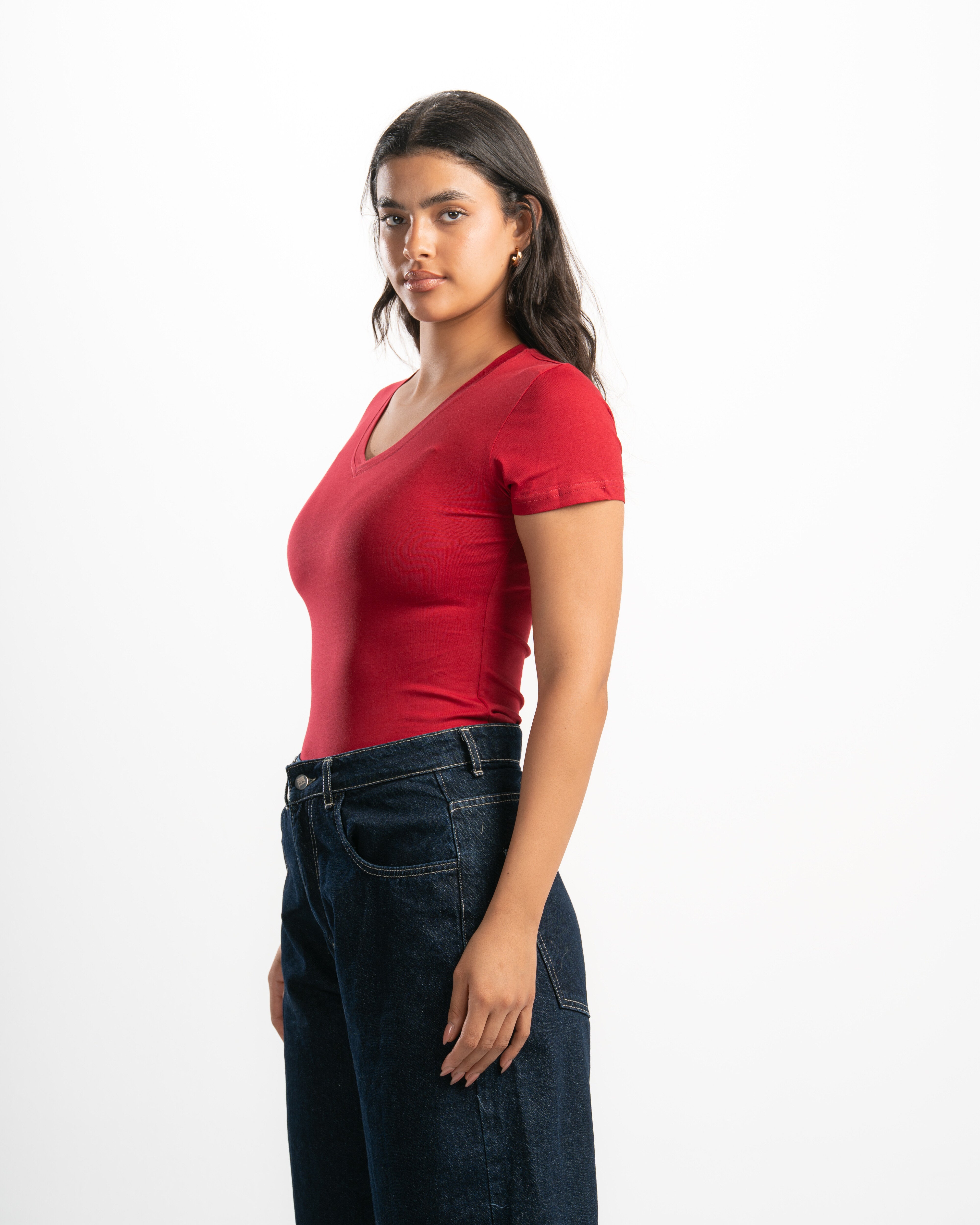 Cotton V-Neck Short Sleeve Top