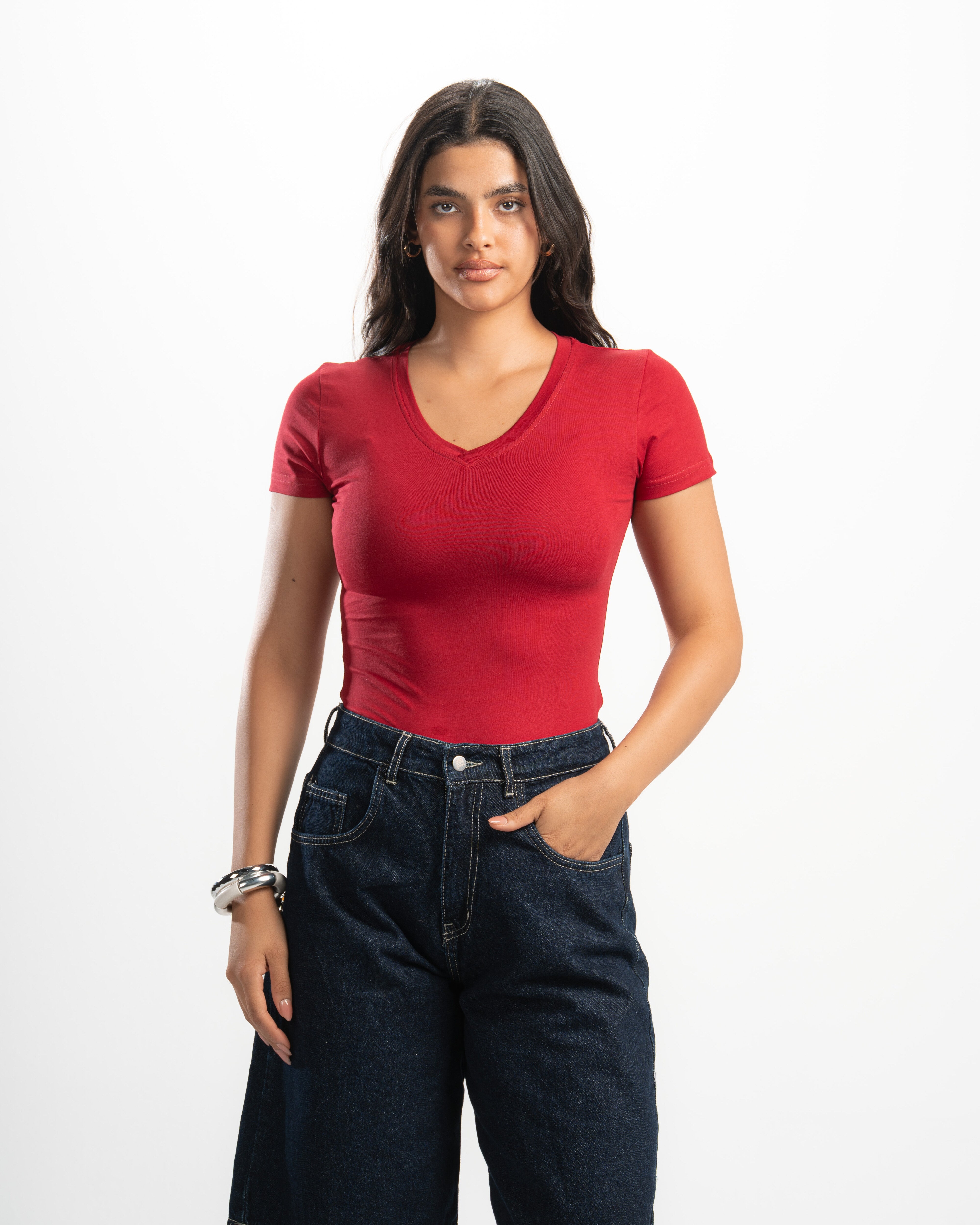 Cotton V-Neck Short Sleeve Top