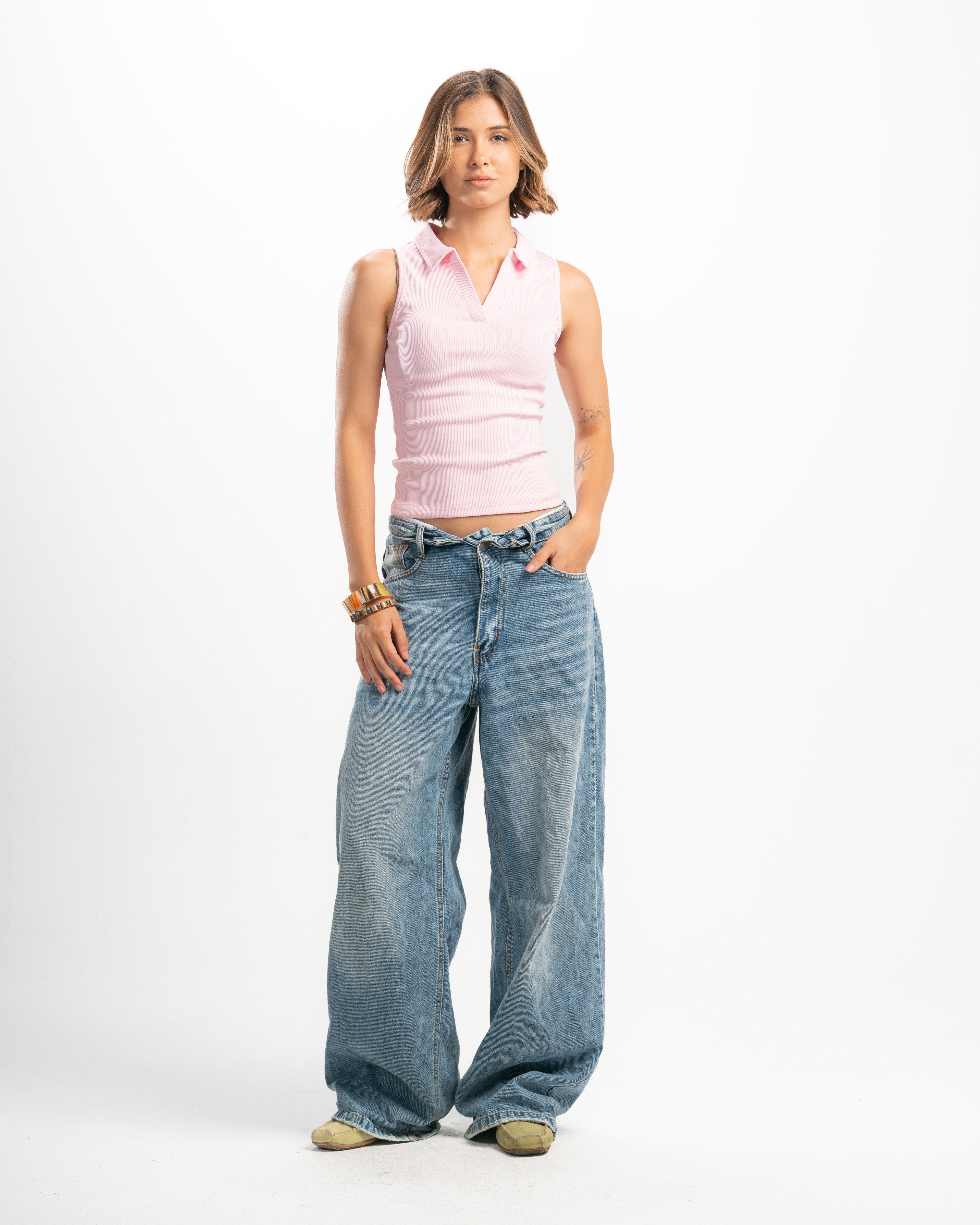 Ribbed Collared Tank Top