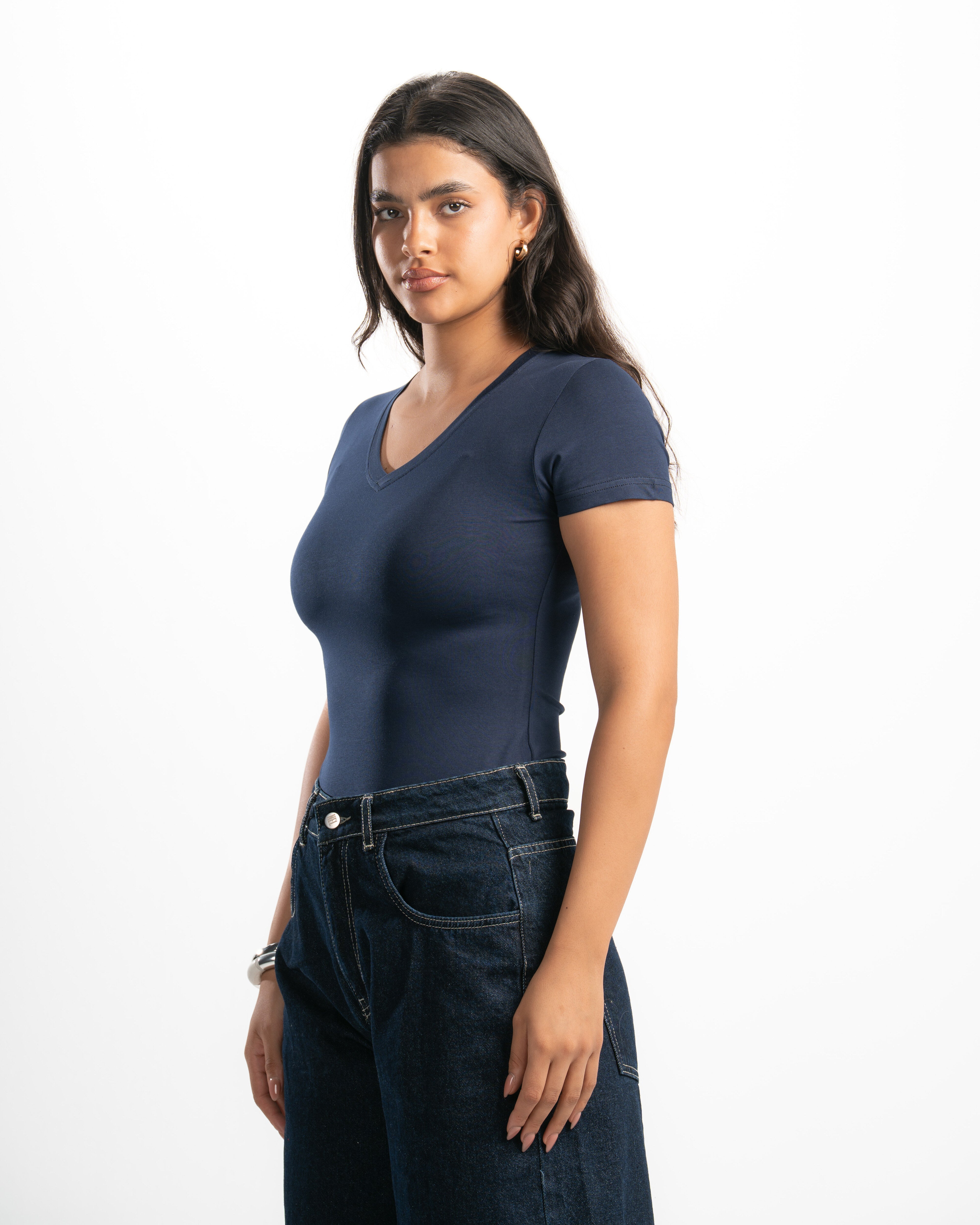 Cotton V-Neck Short Sleeve Top