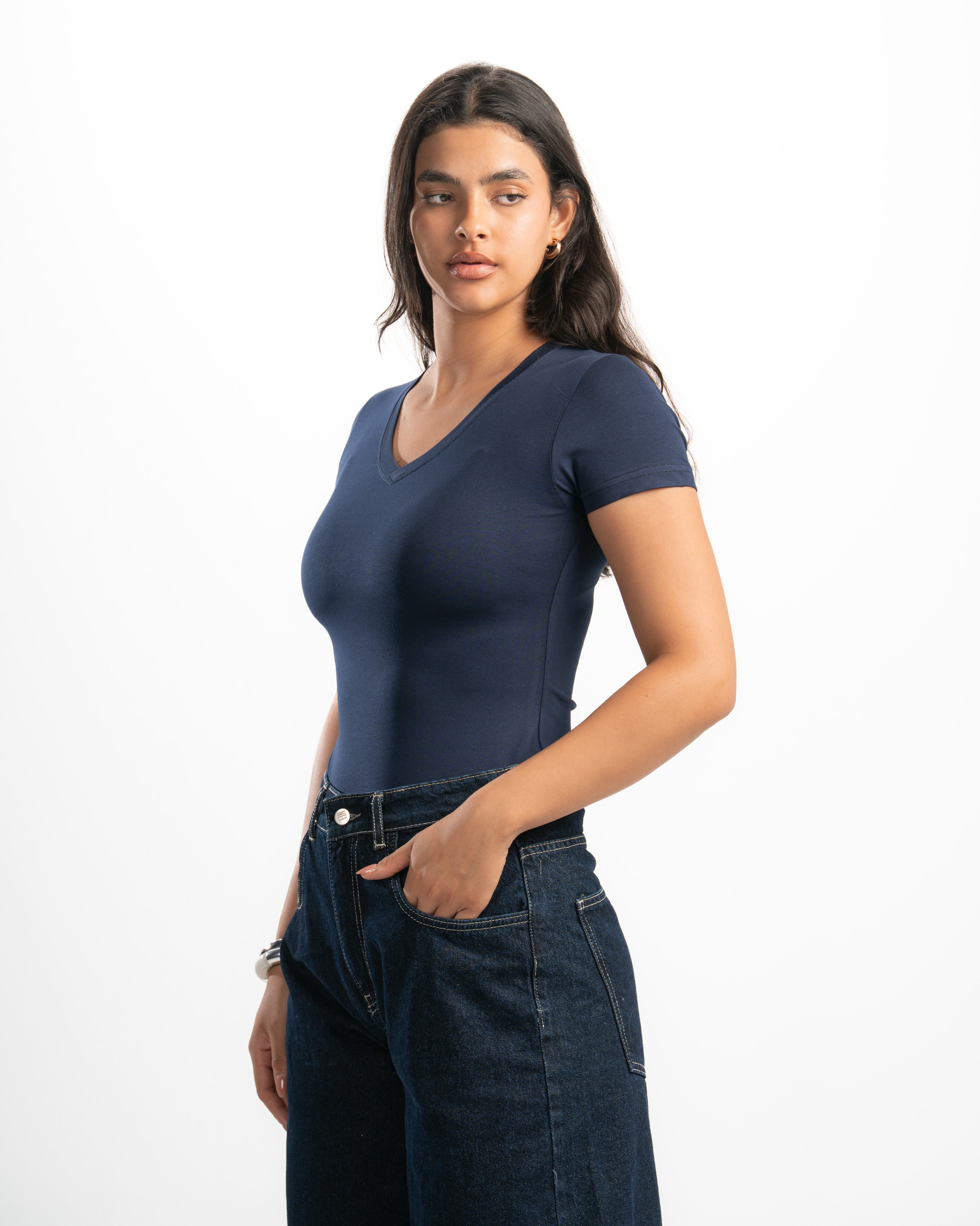Cotton V-Neck Short Sleeve Top