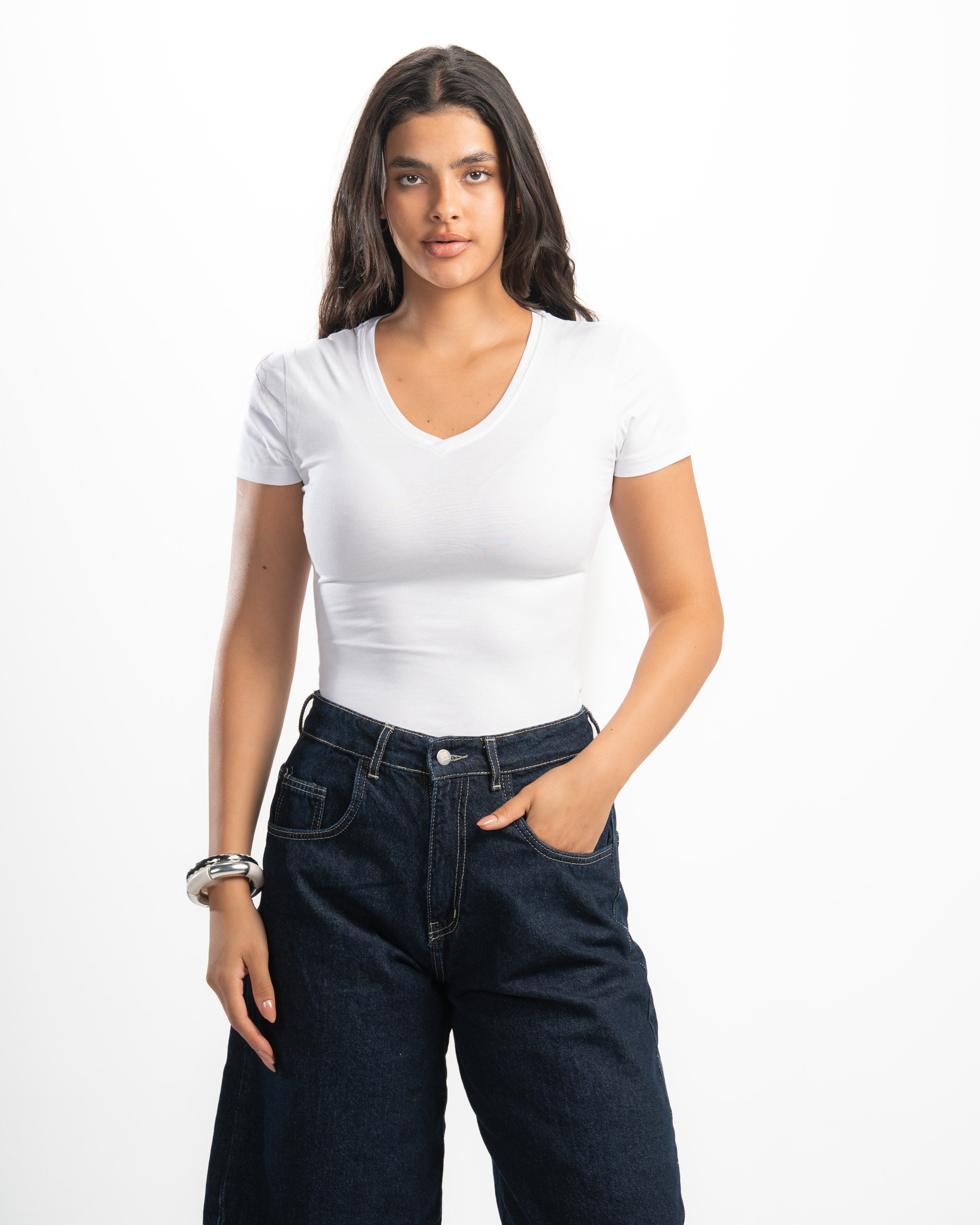 Cotton V-Neck Short Sleeve Top