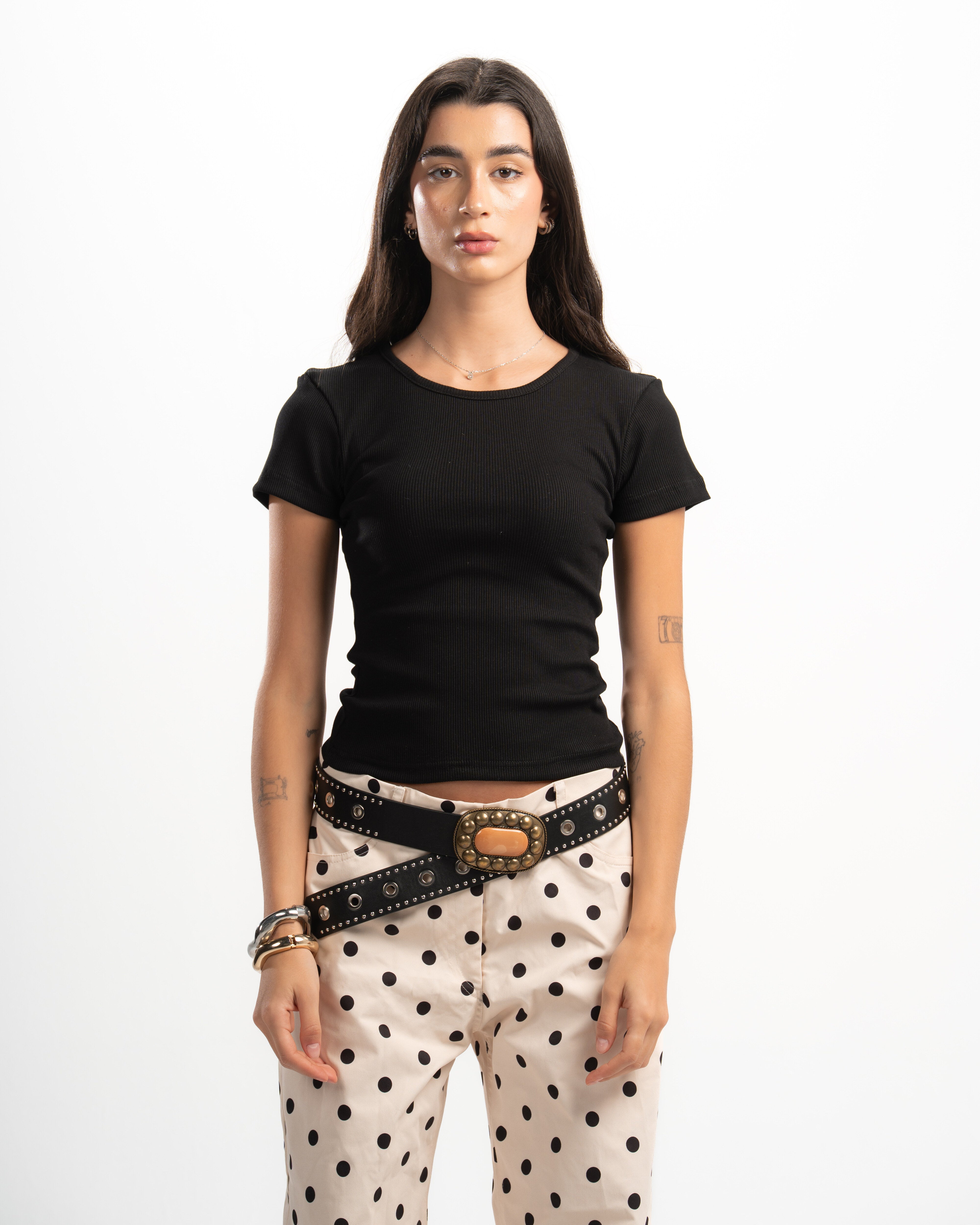 Ribbed Round Neck Short Sleeve Top