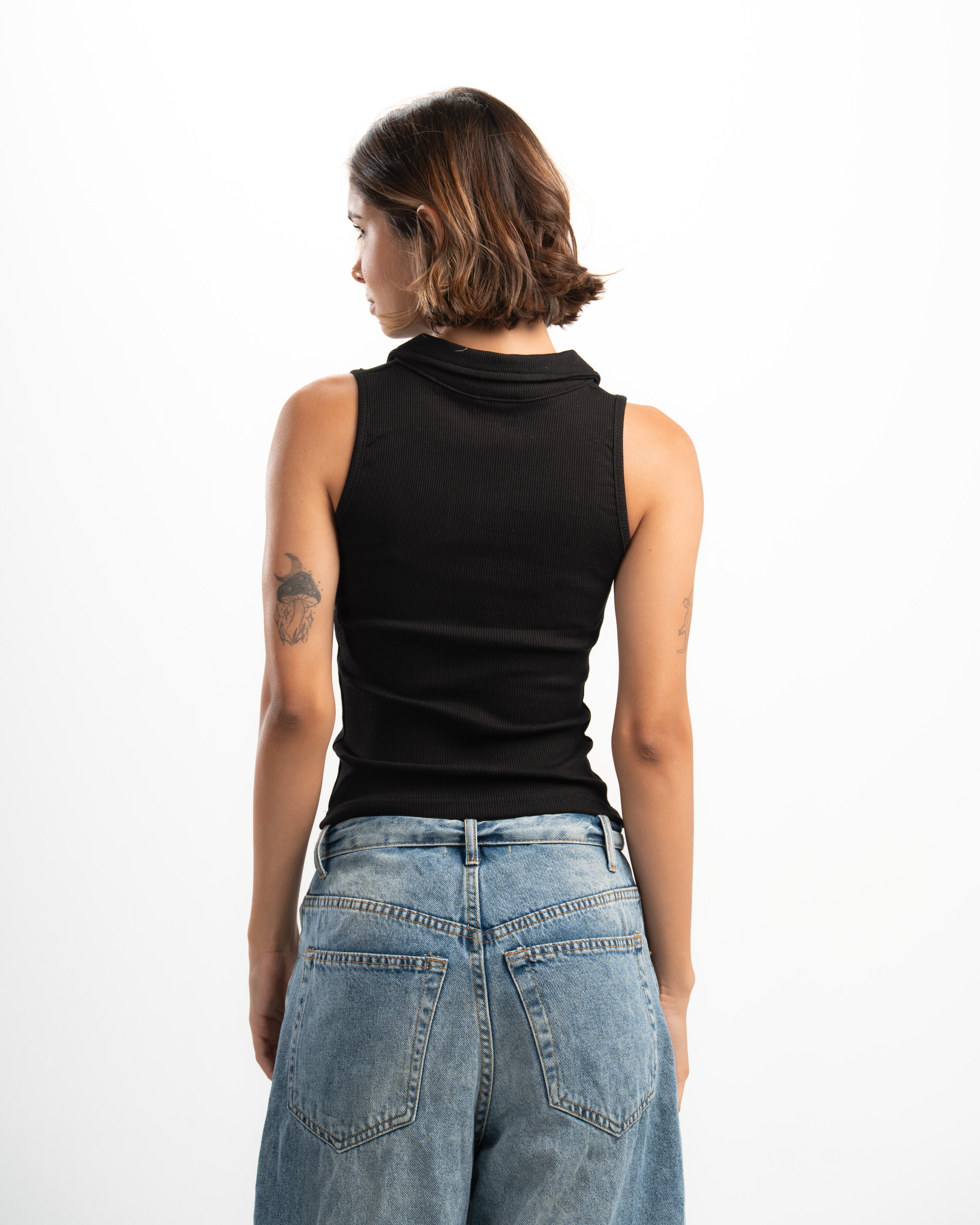 Ribbed Collared Tank Top