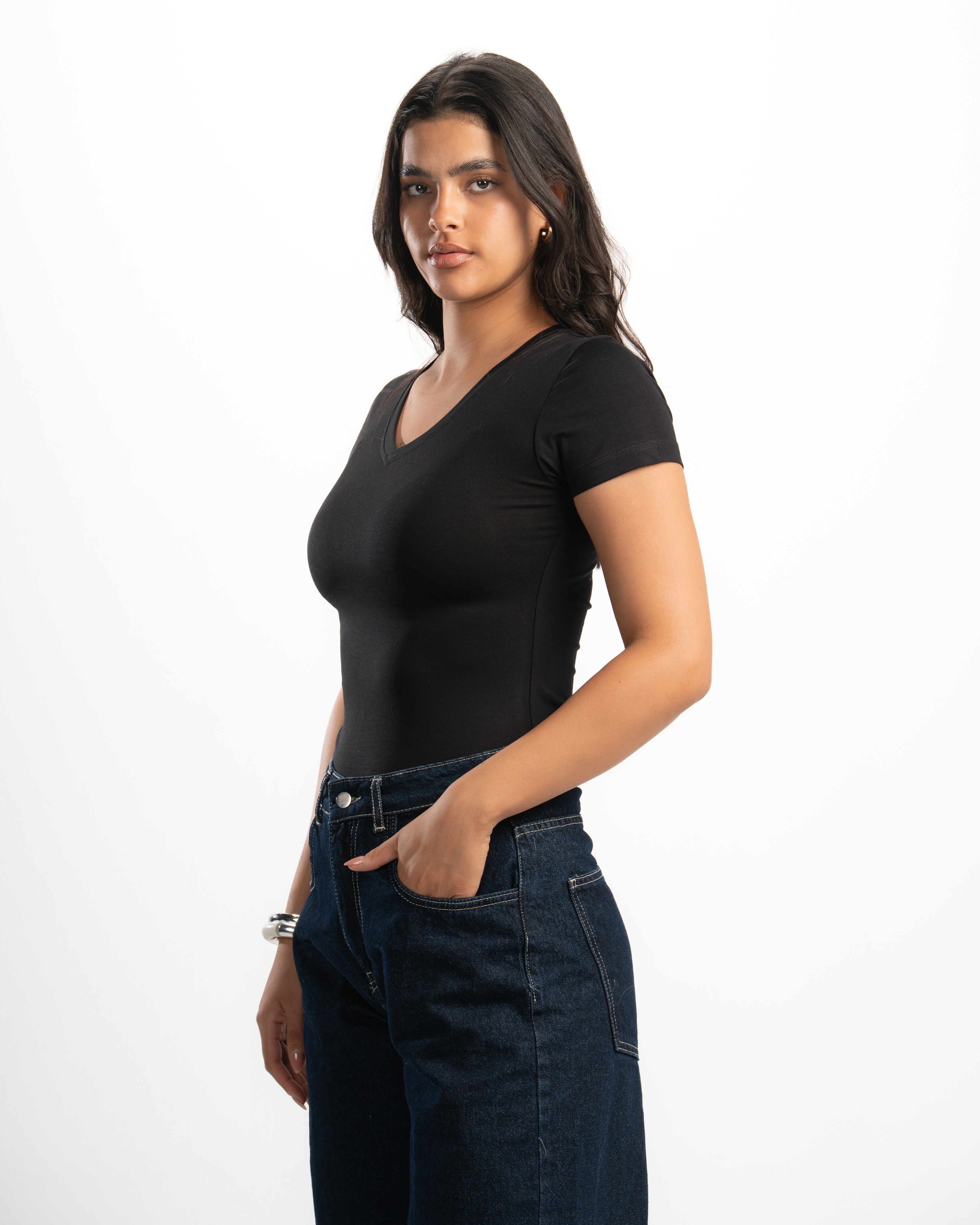 Cotton V-Neck Short Sleeve Top