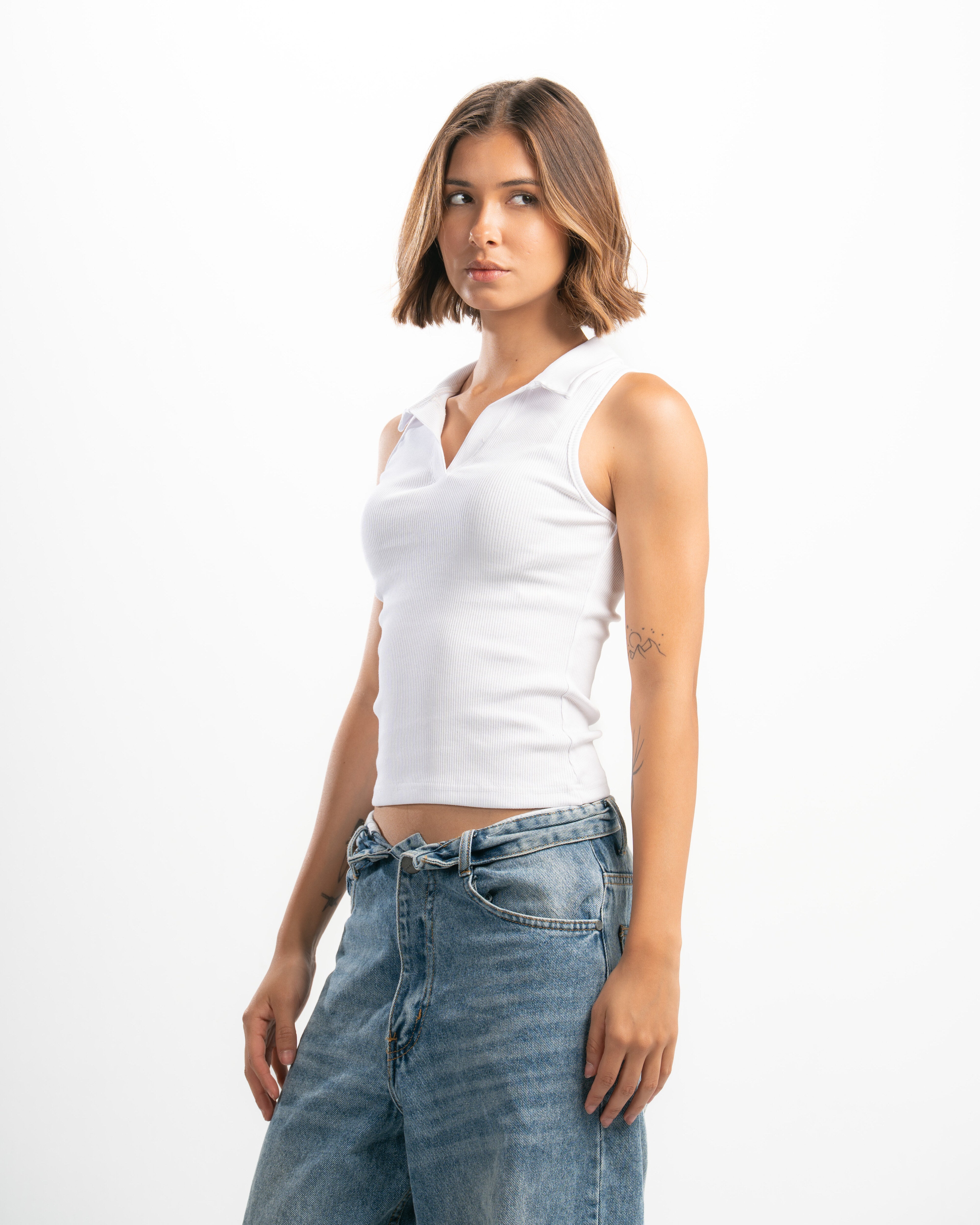 Ribbed Collared Tank Top