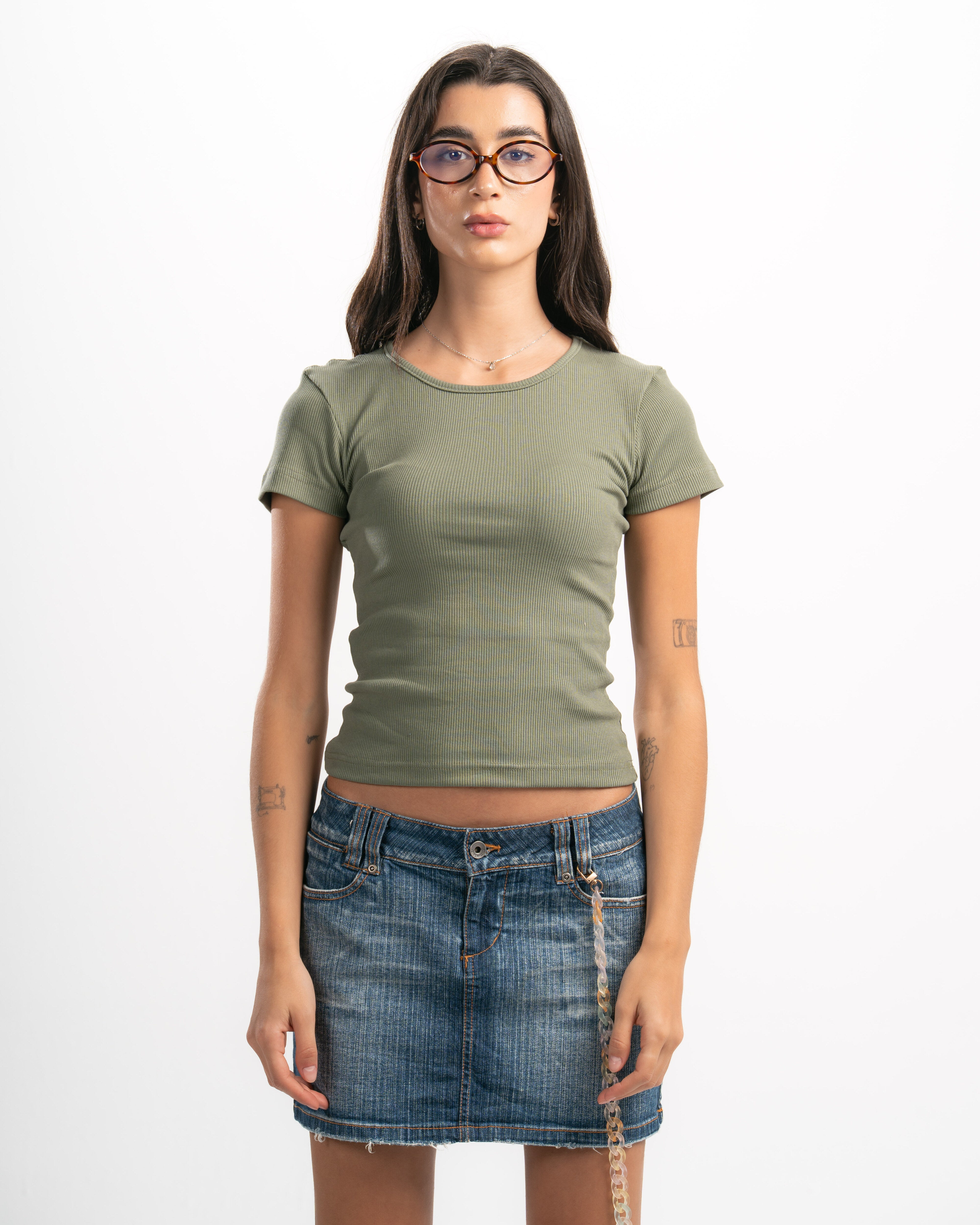 Ribbed Round Neck Short Sleeve Top