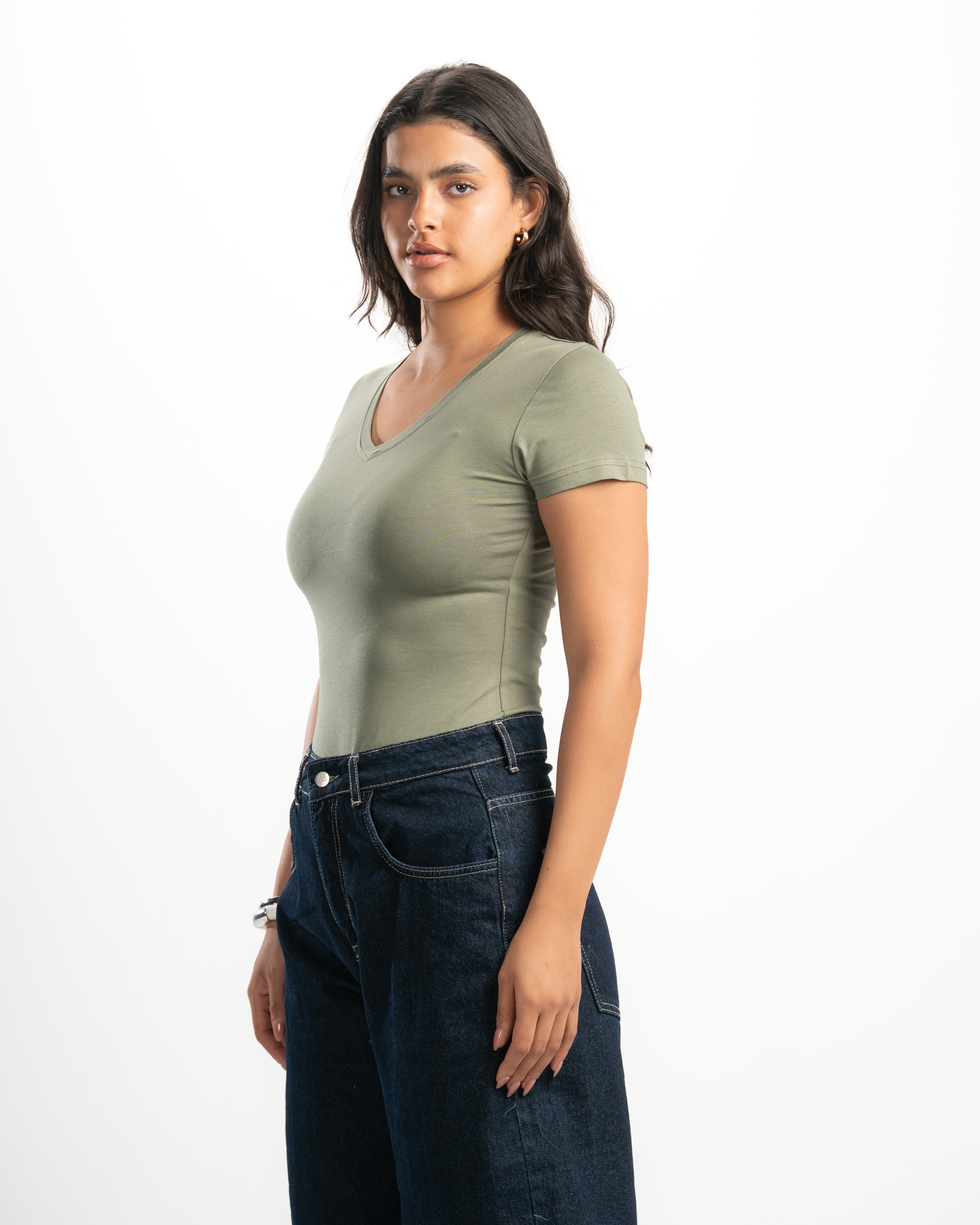 Cotton V-Neck Short Sleeve Top