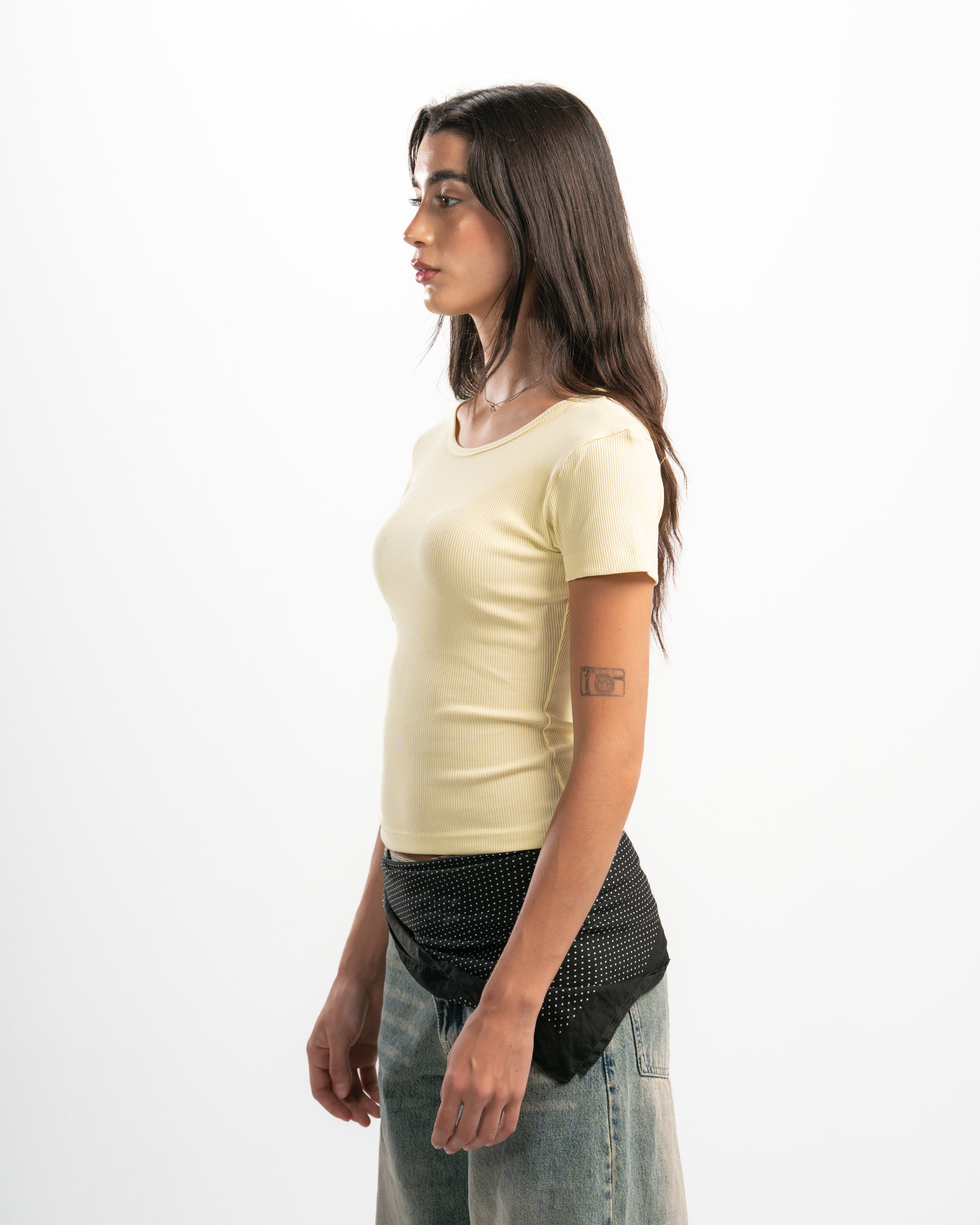 Ribbed Round Neck Short Sleeve Top