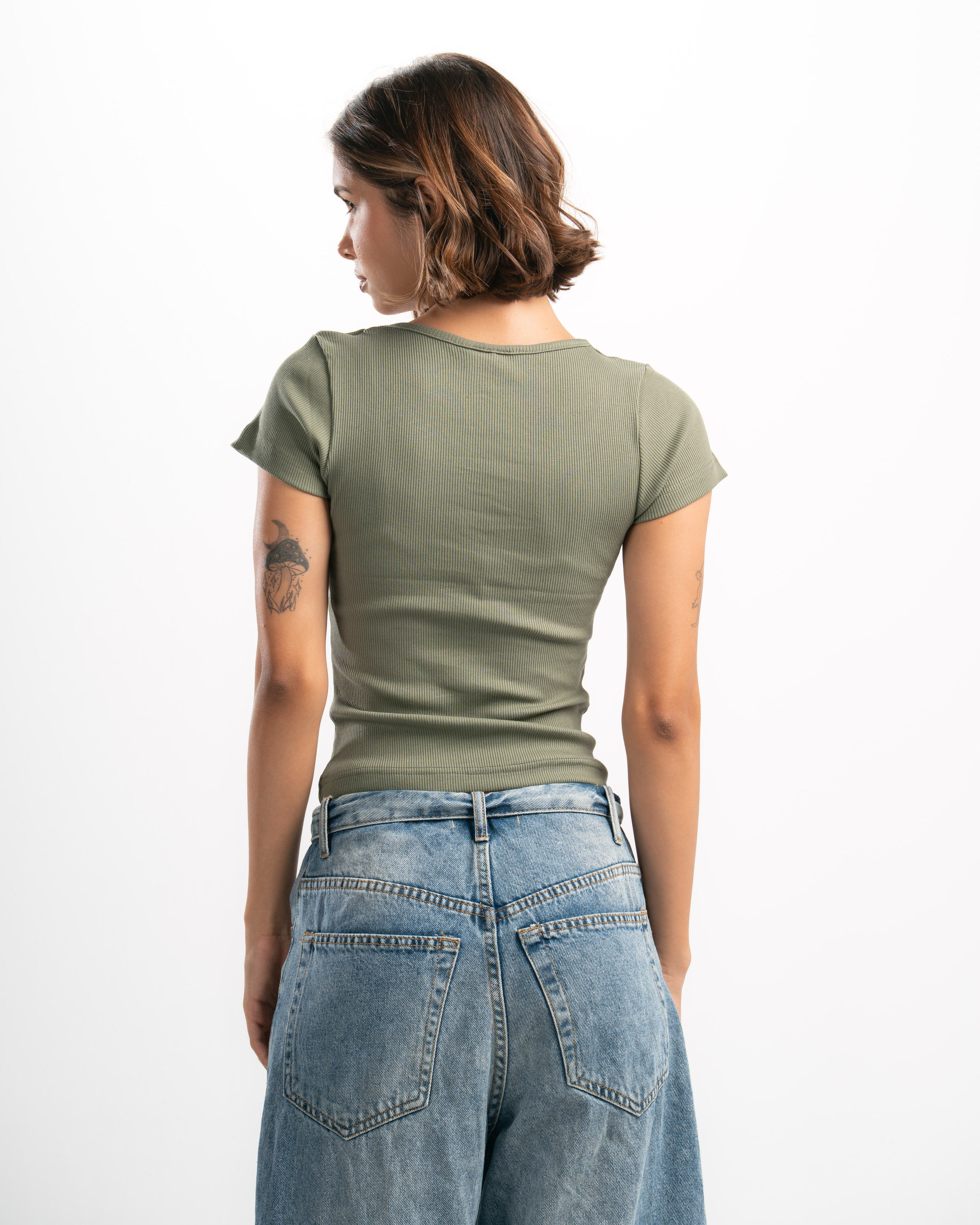 Ribbed Wide Neck Short Sleeve Top
