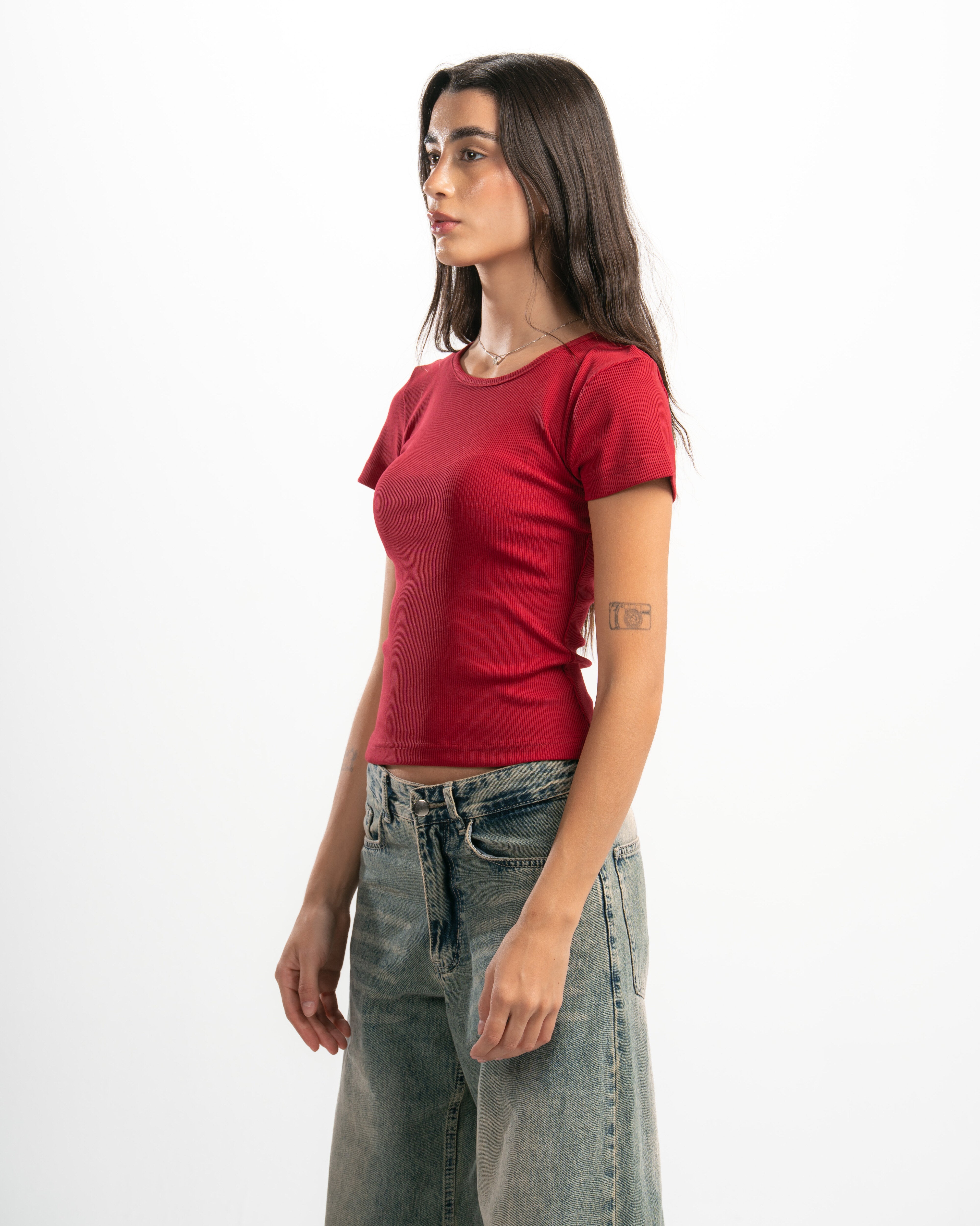 Ribbed Round Neck Short Sleeve Top
