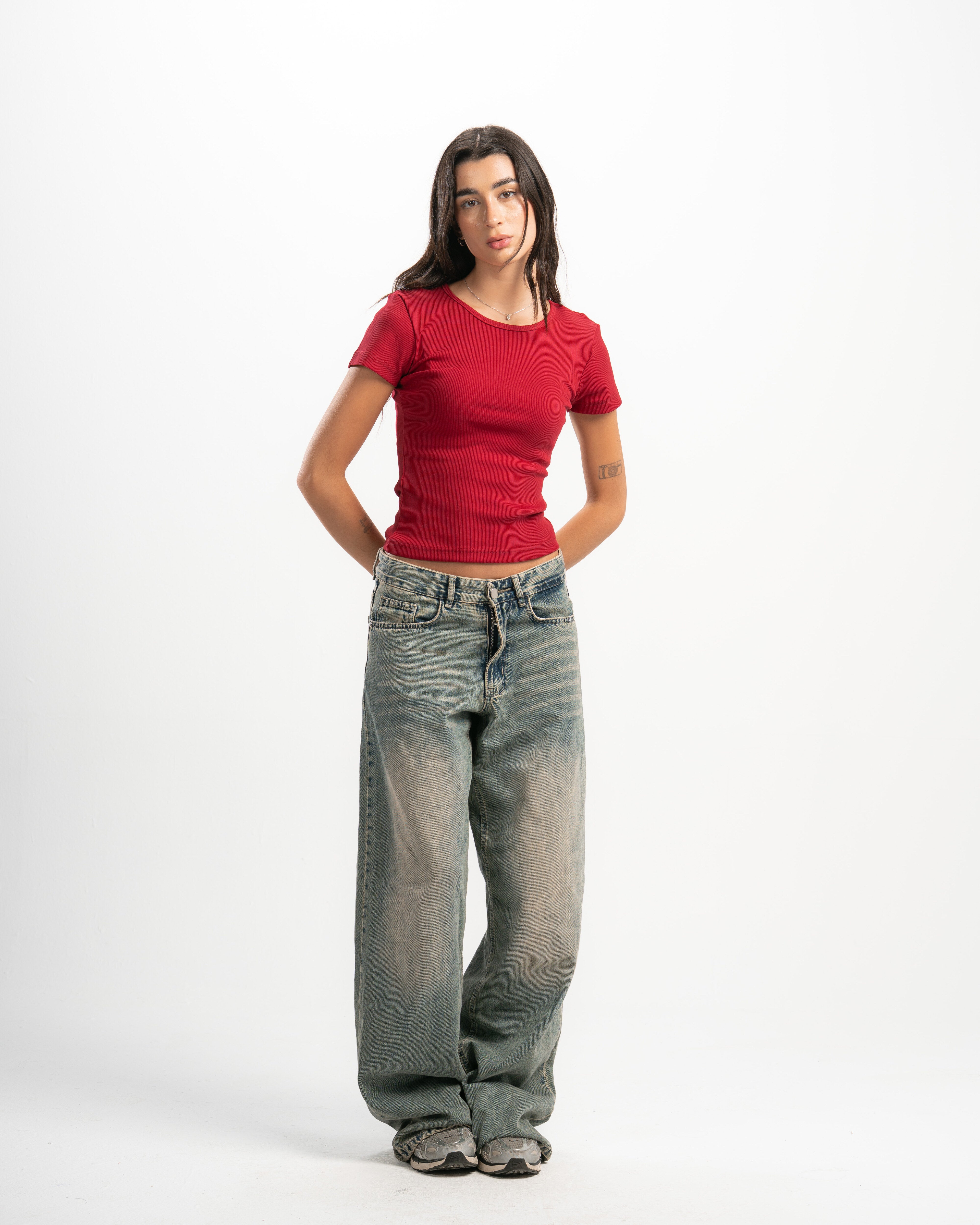 Ribbed Round Neck Short Sleeve Top