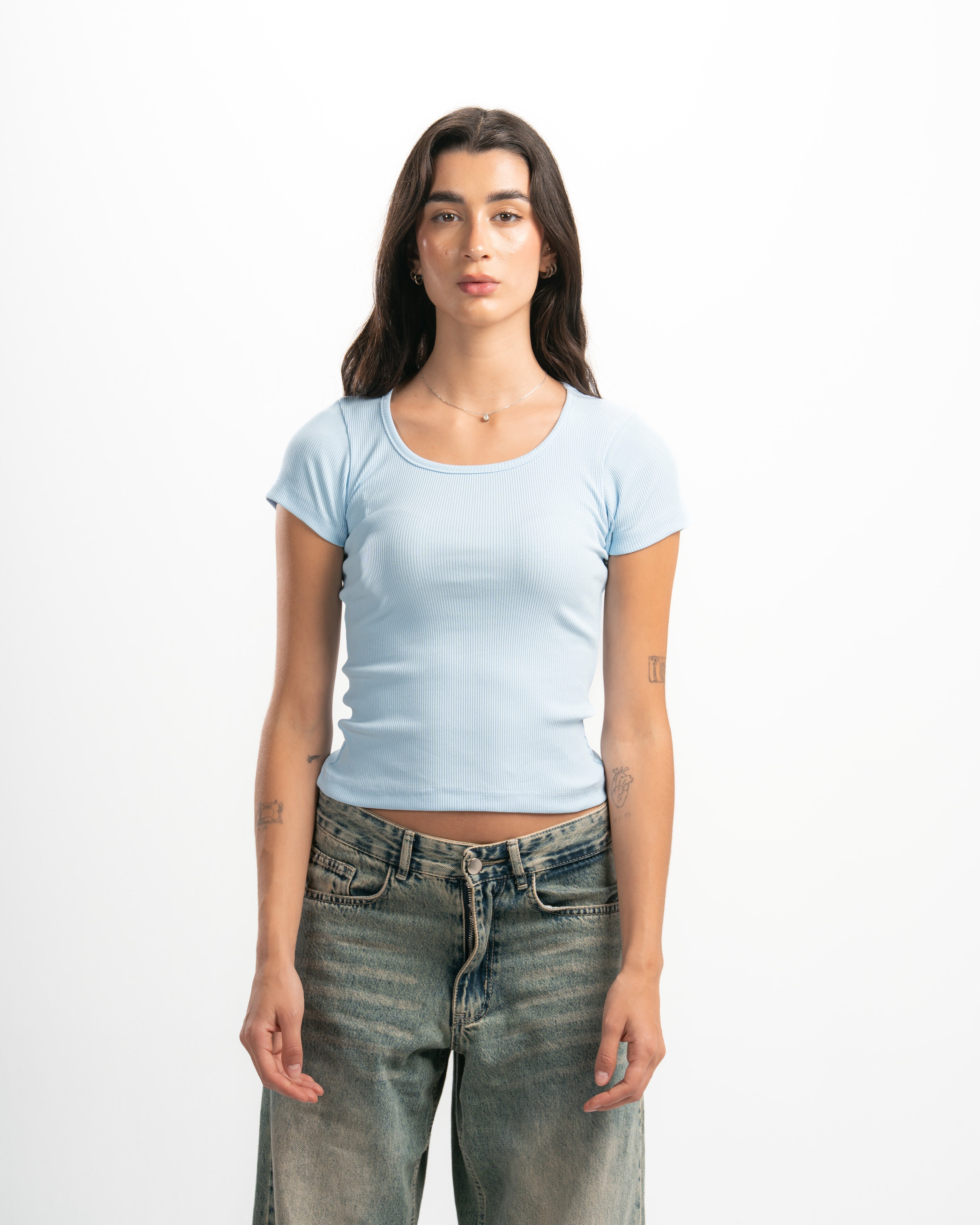Ribbed Wide Neck Short Sleeve Top