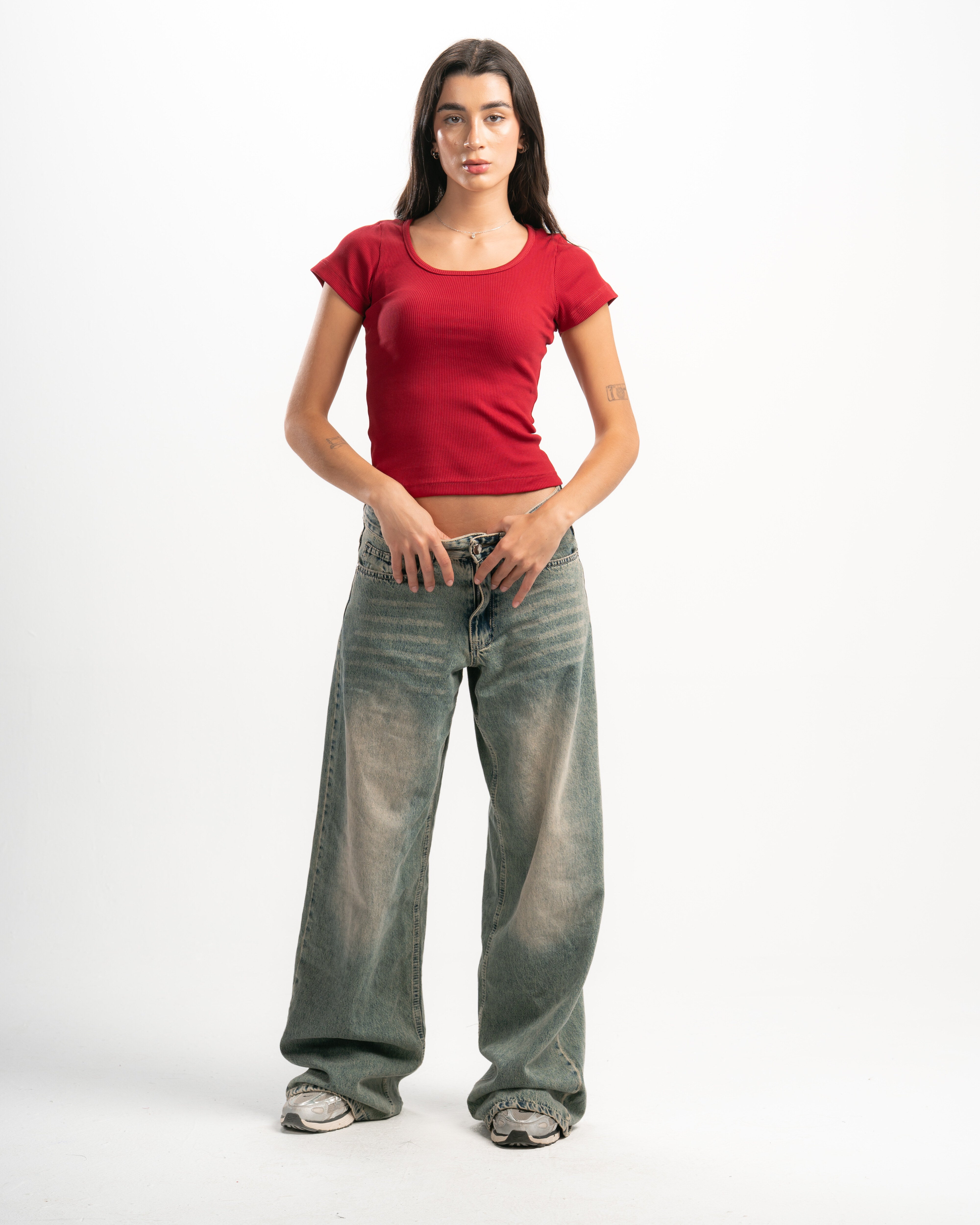 Ribbed Wide Neck Short Sleeve Top