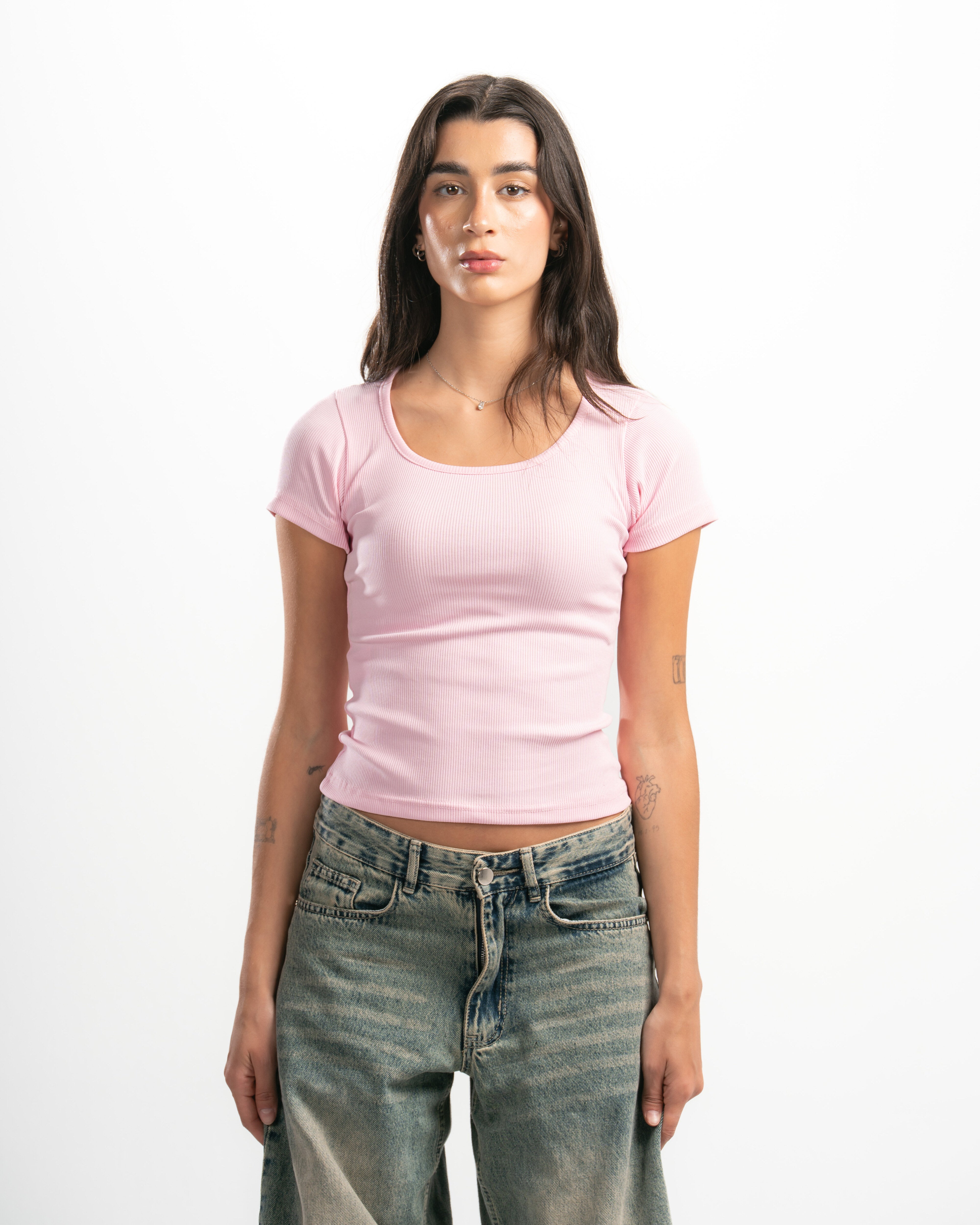 Ribbed Wide Neck Short Sleeve Top