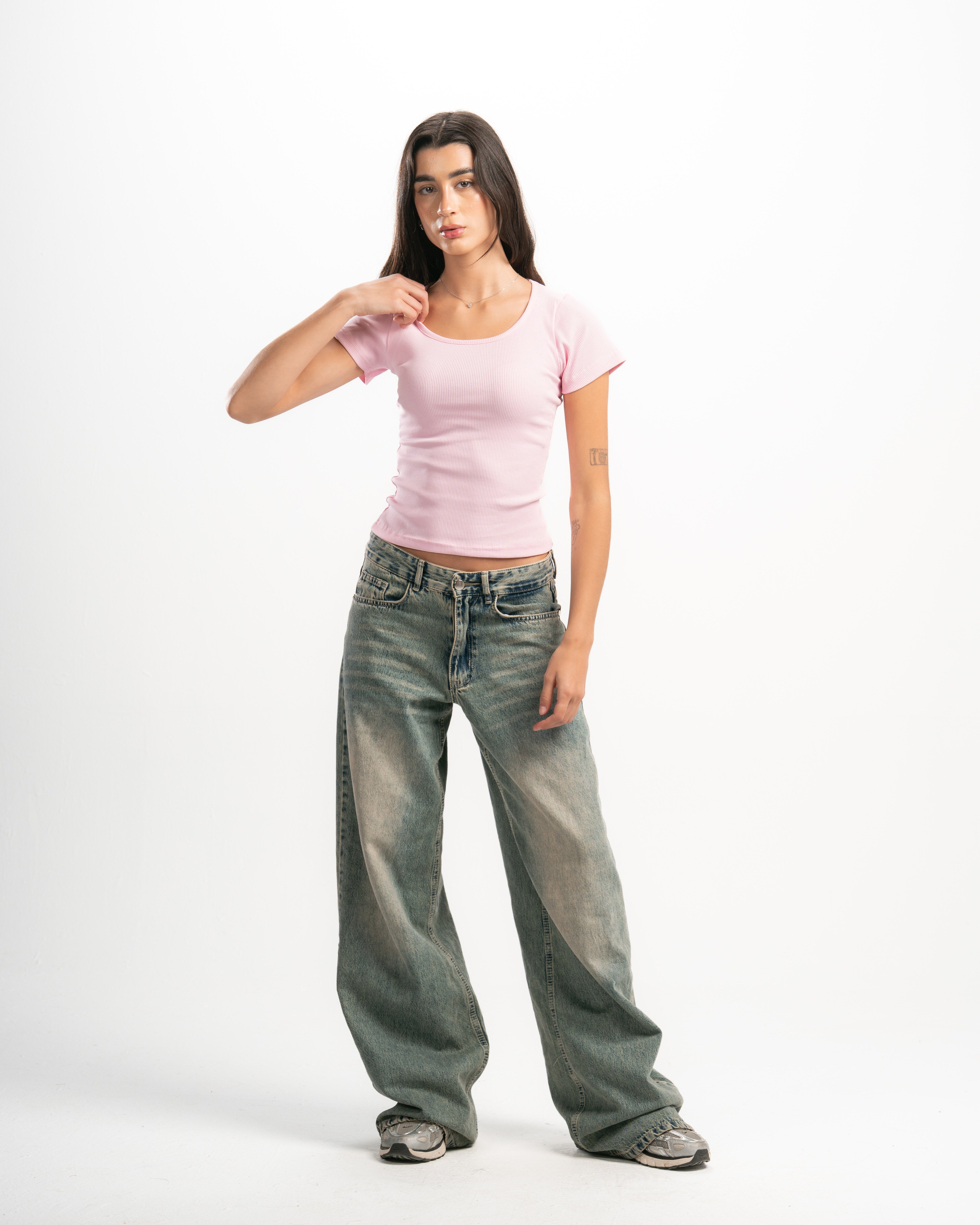 Ribbed Wide Neck Short Sleeve Top