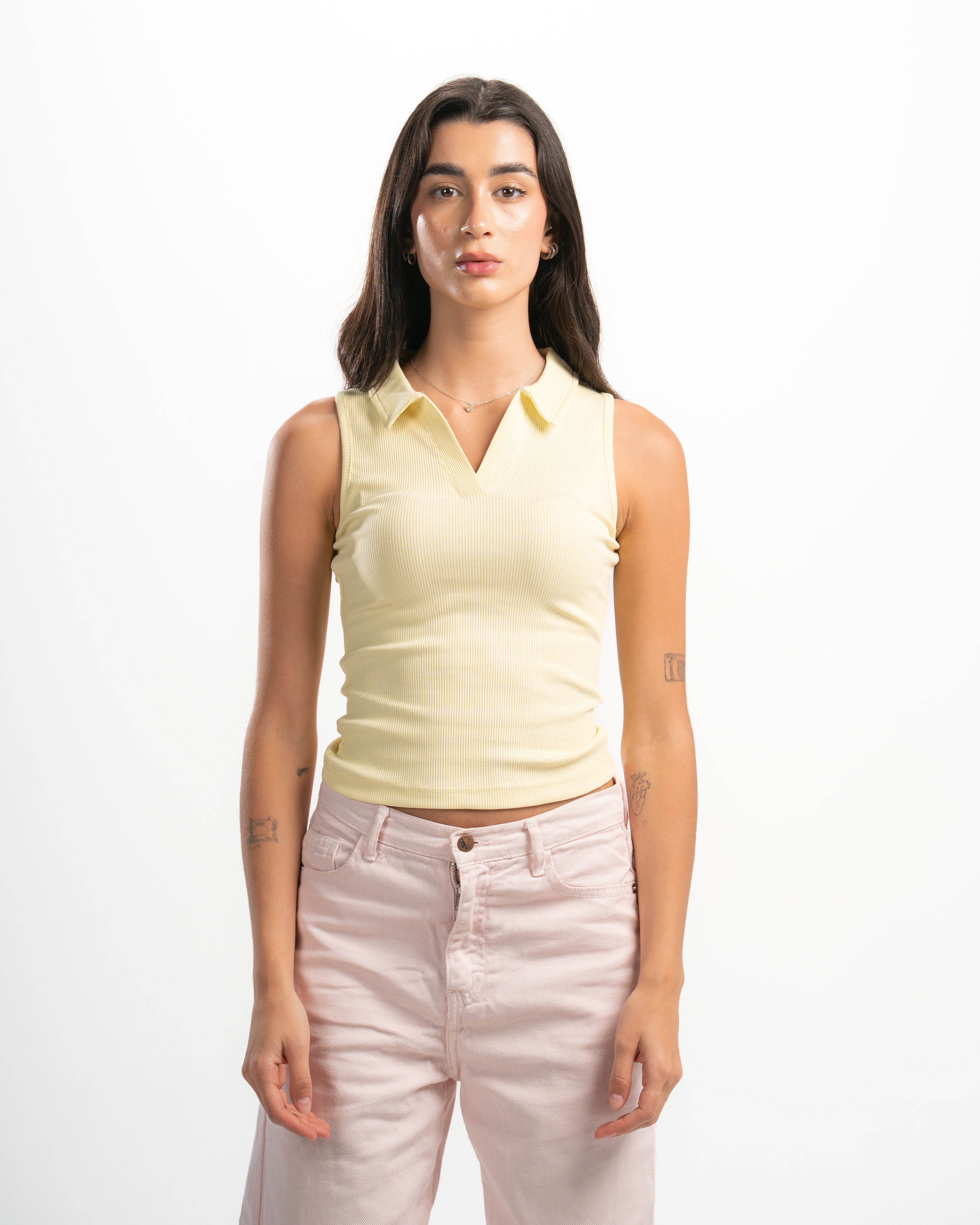 Ribbed Collared Tank Top
