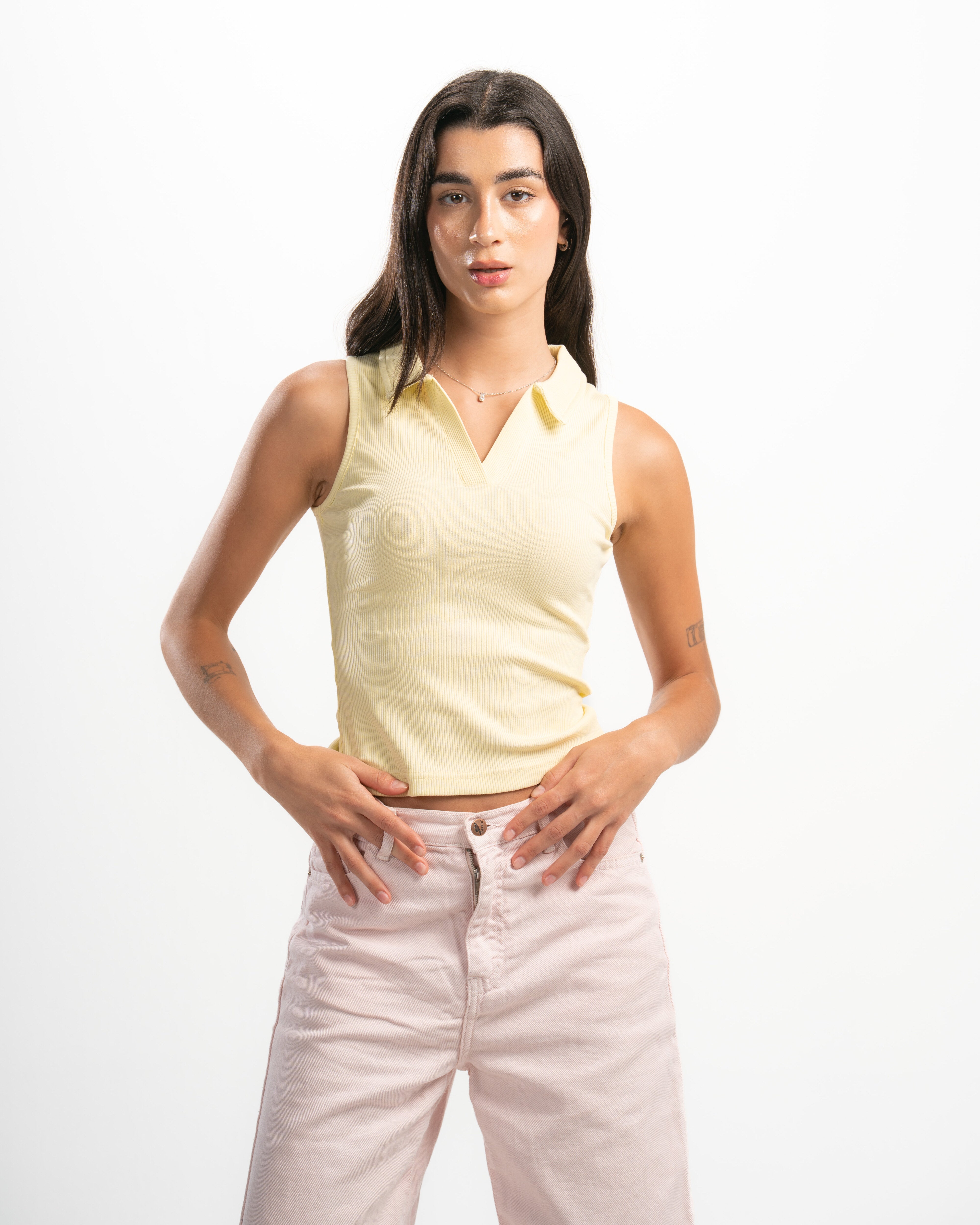 Ribbed Collared Tank Top