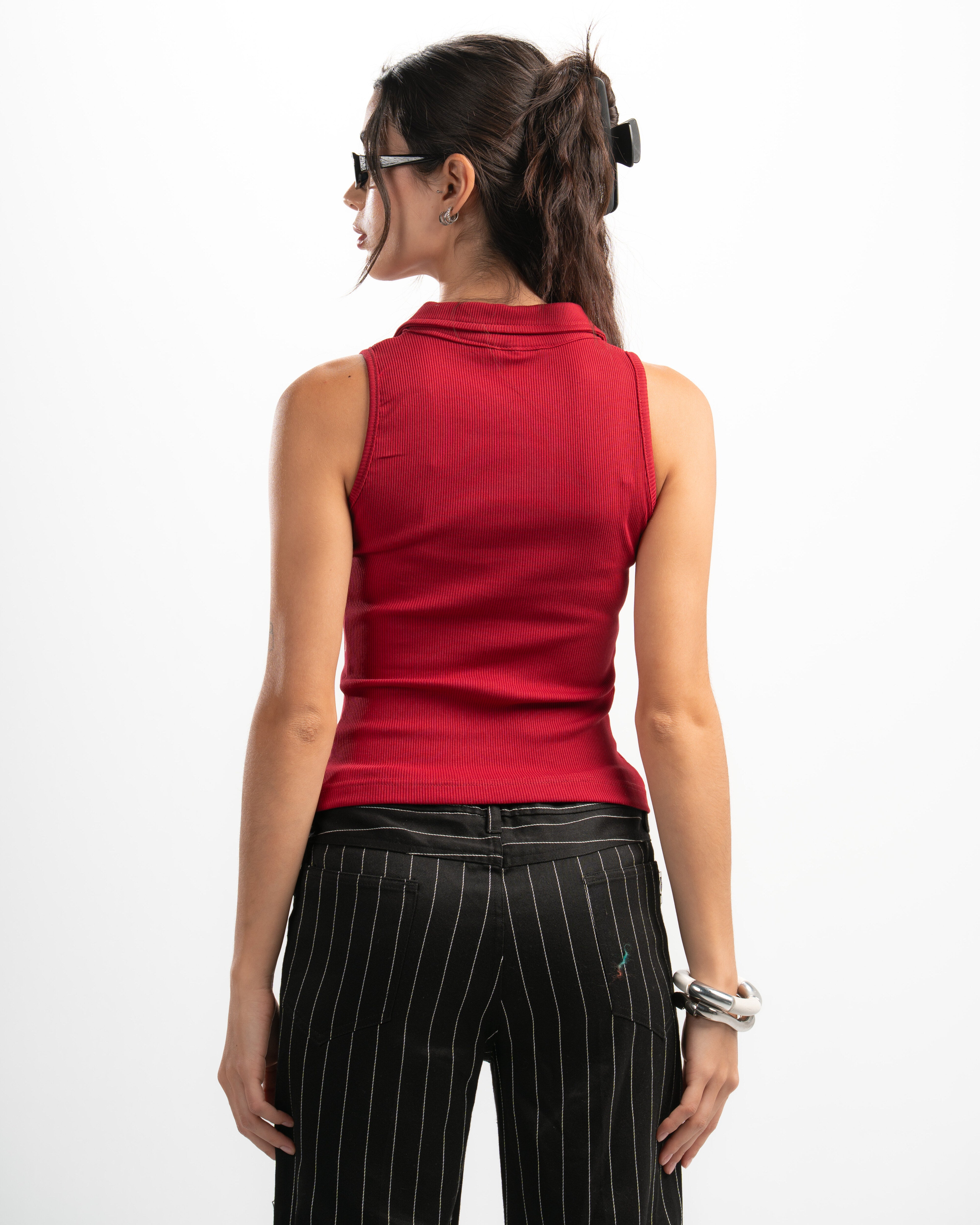 Ribbed Collared Tank Top