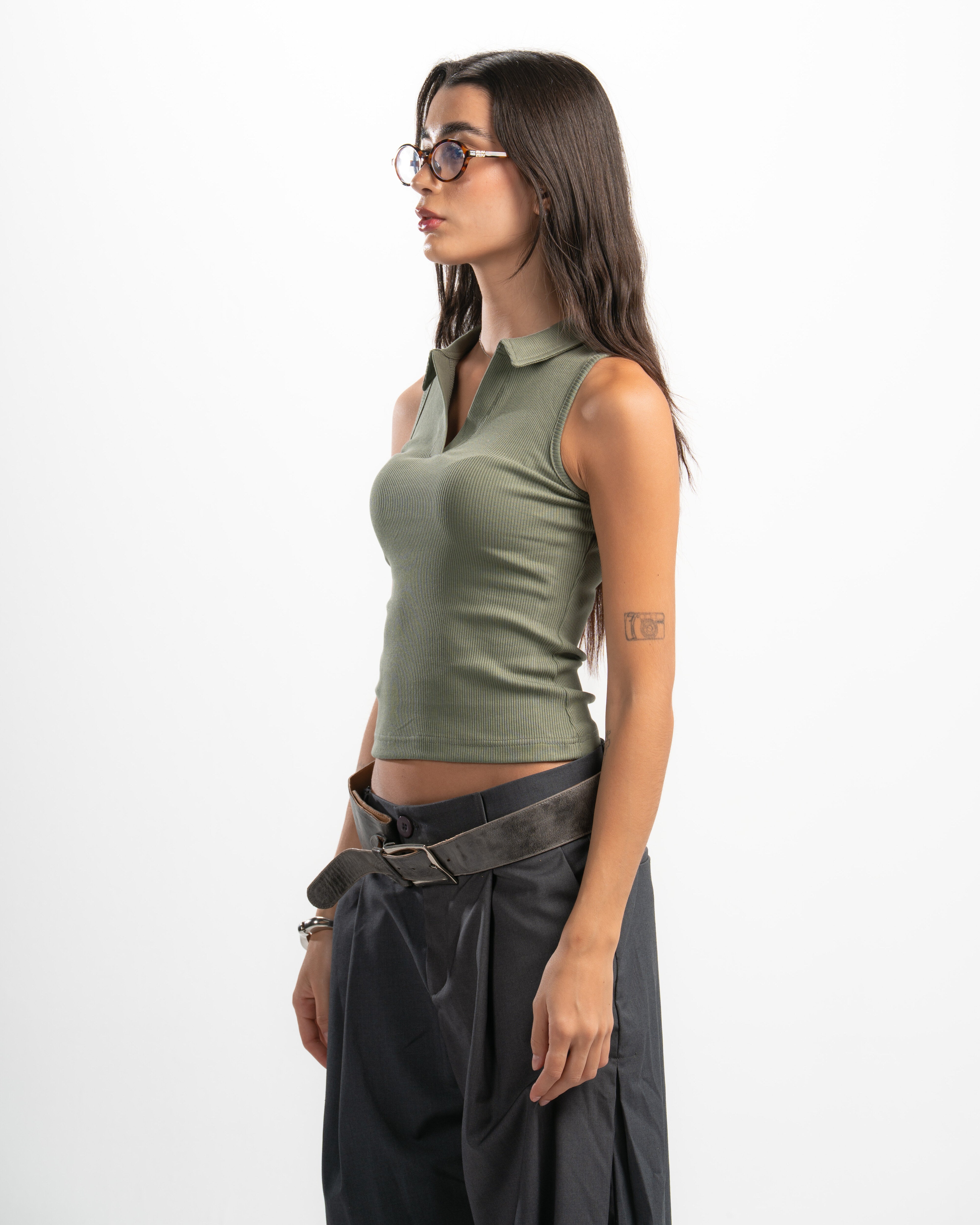 Ribbed Collared Tank Top