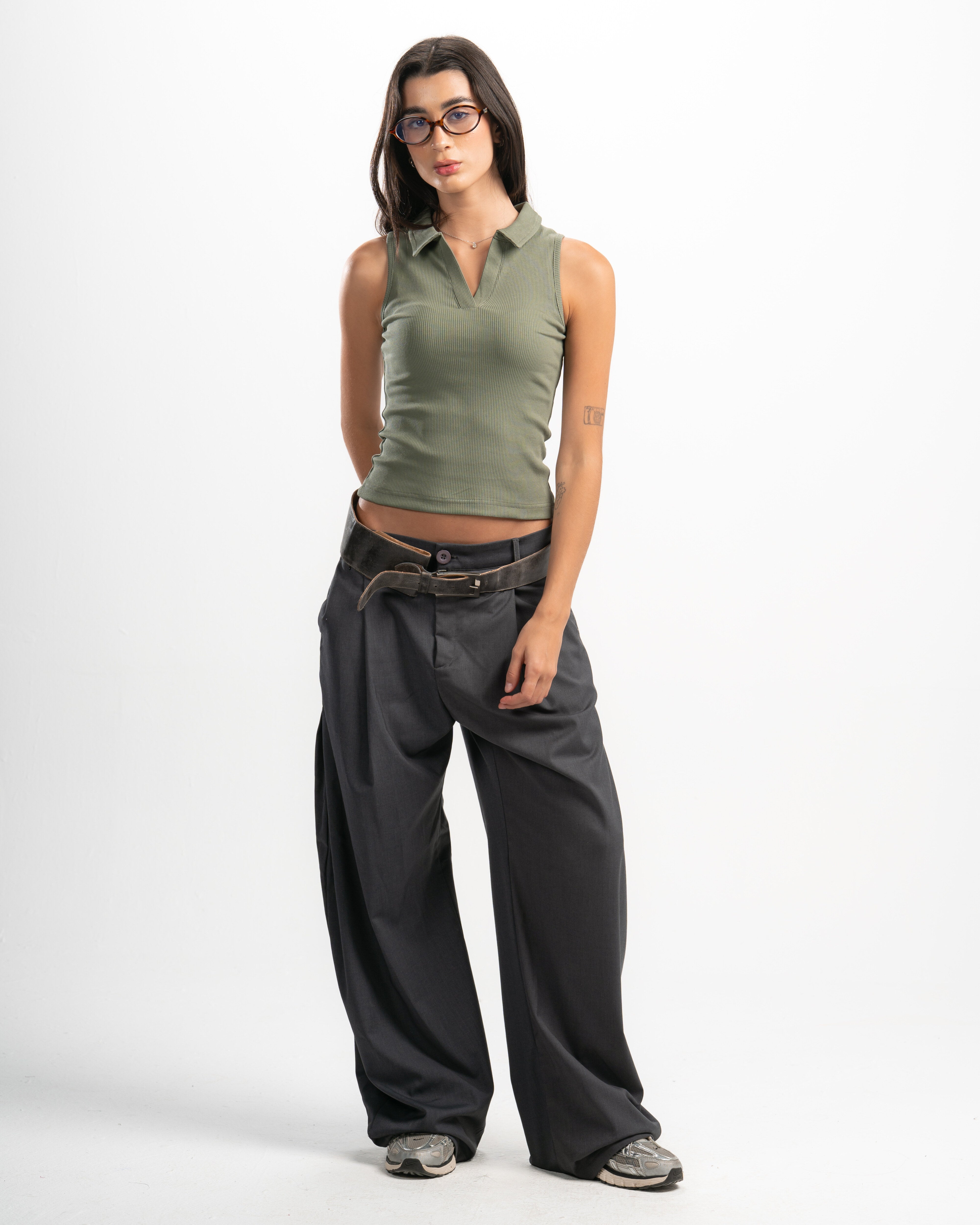 Ribbed Collared Tank Top