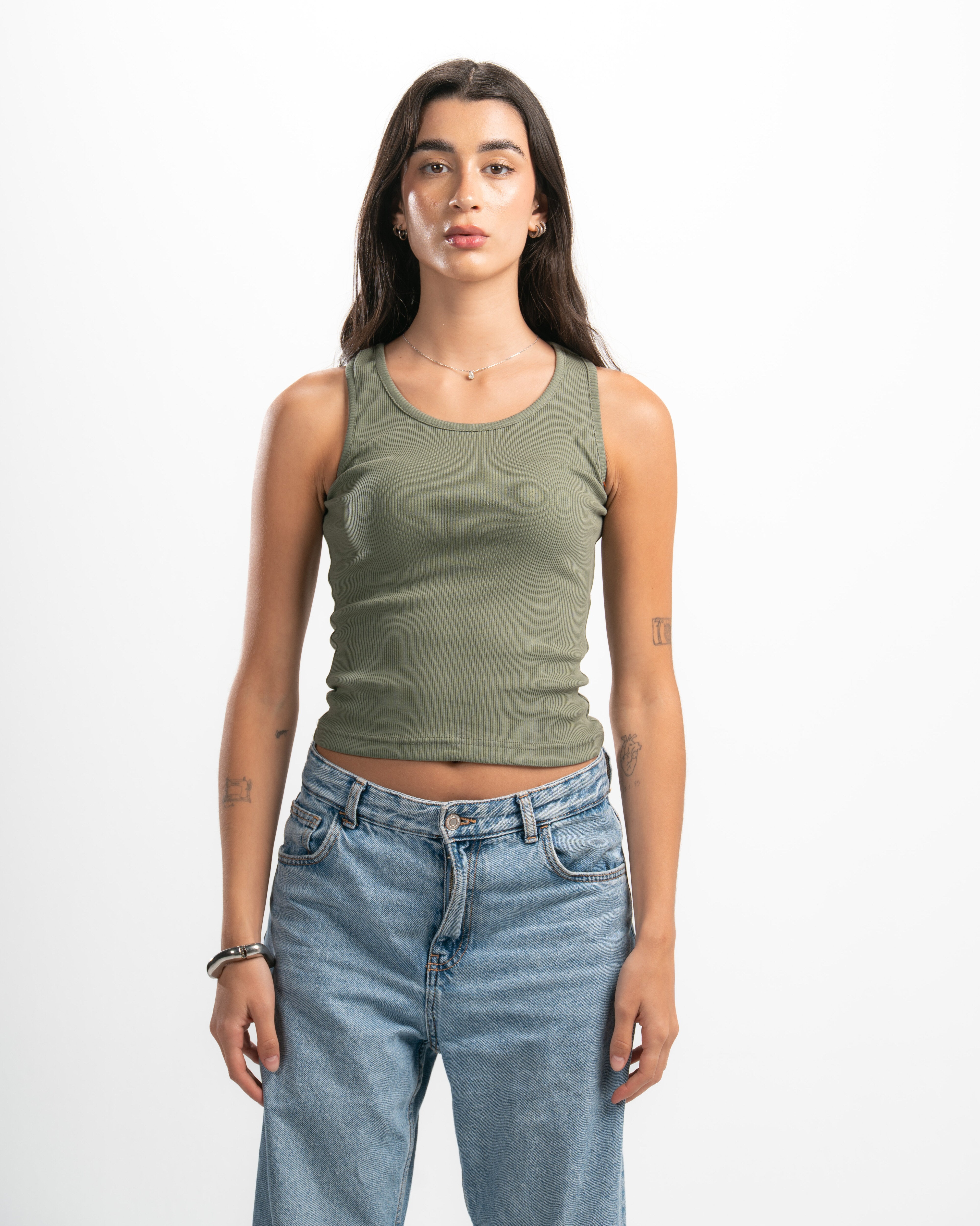 Ribbed Wide Neck Tank Top