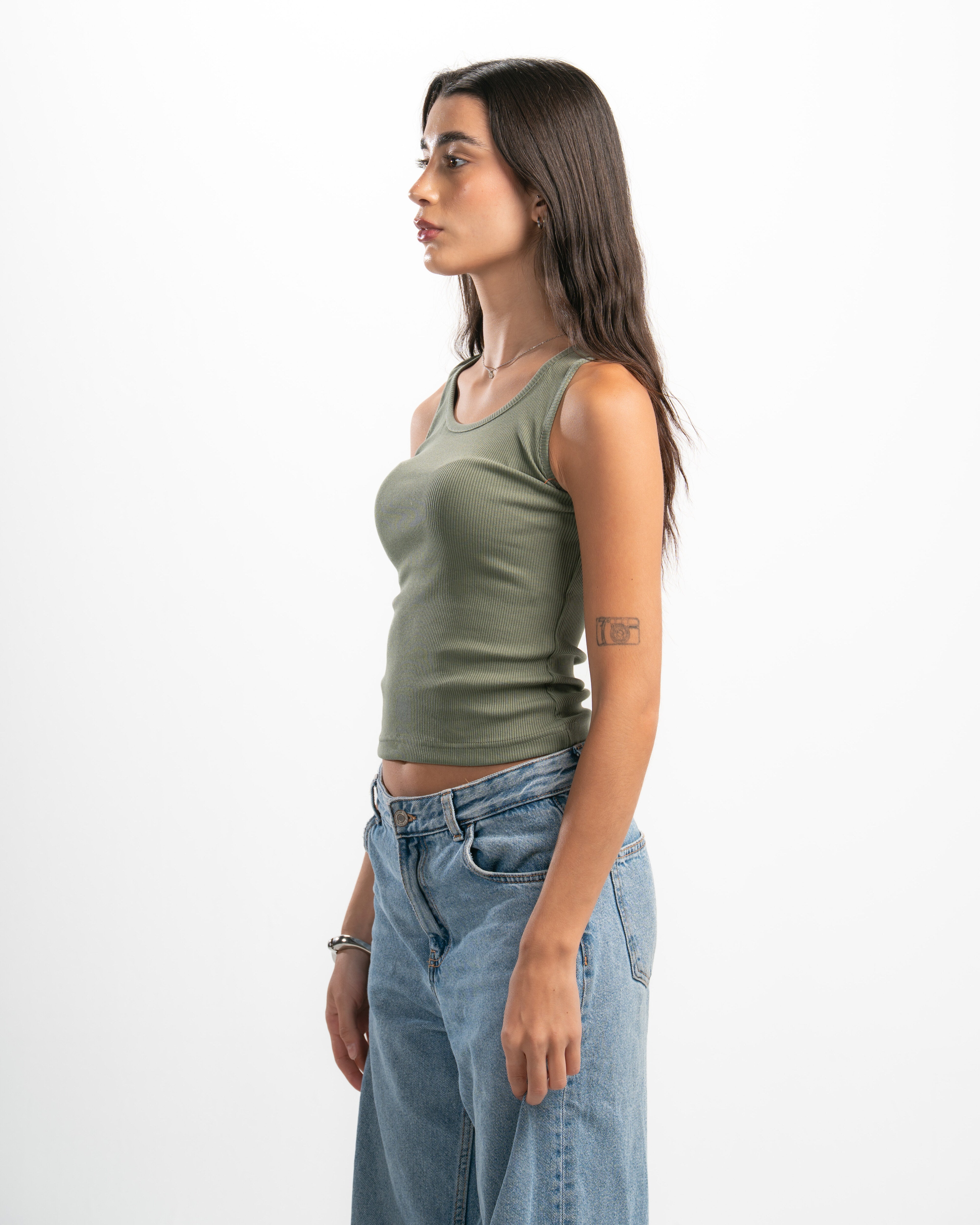 Ribbed Wide Neck Tank Top