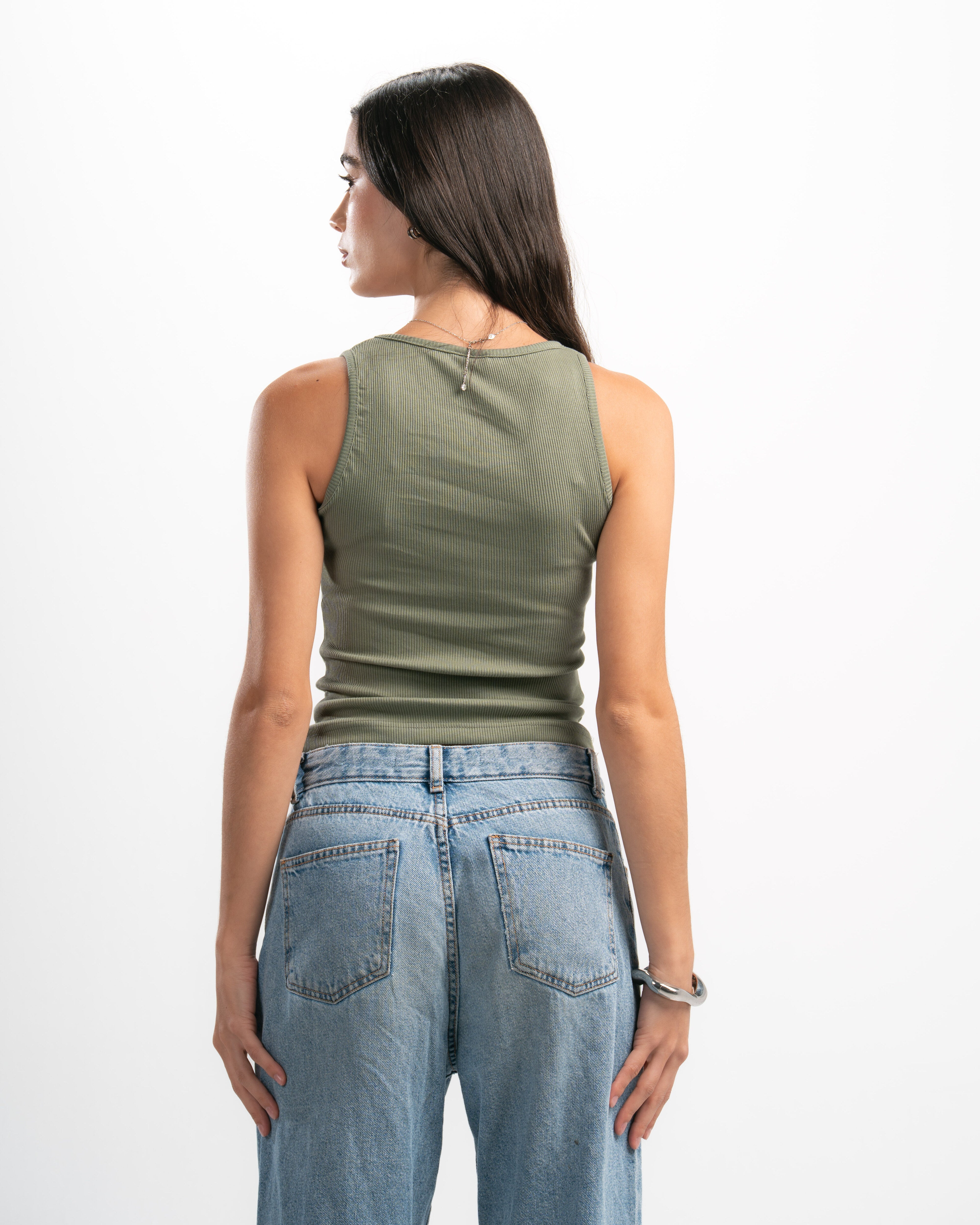 Ribbed Wide Neck Tank Top