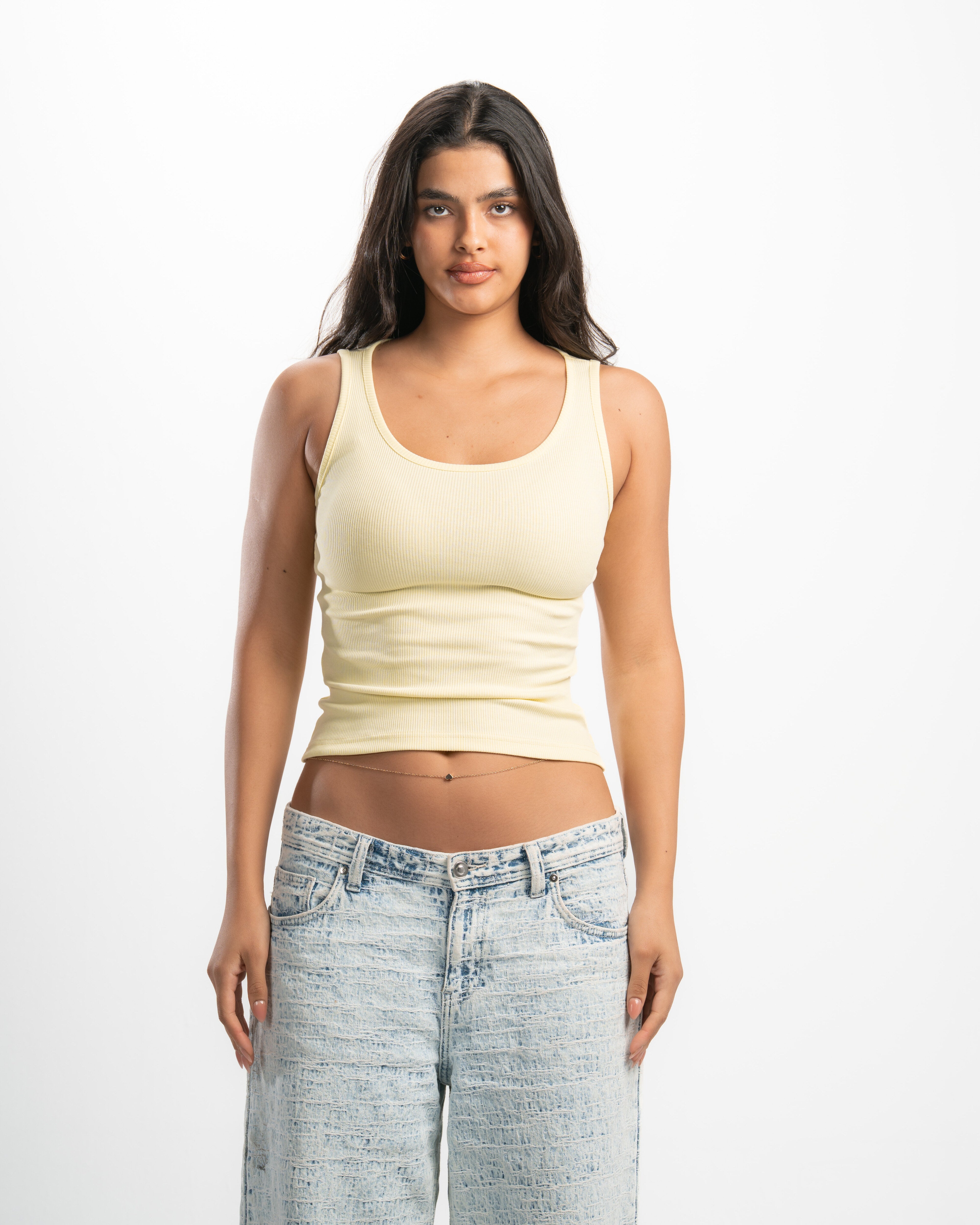 Ribbed Wide Neck Tank Top