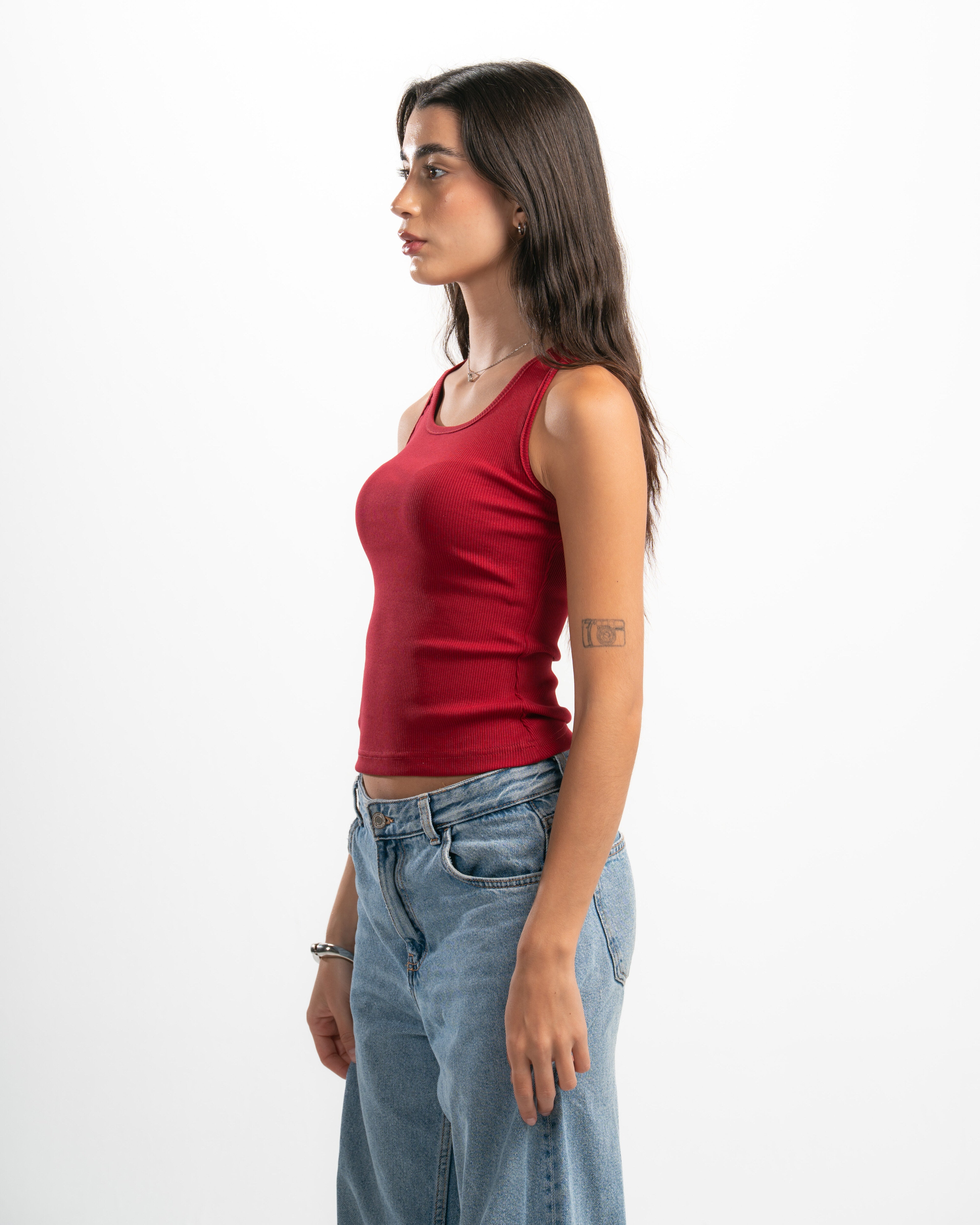 Ribbed Wide Neck Tank Top