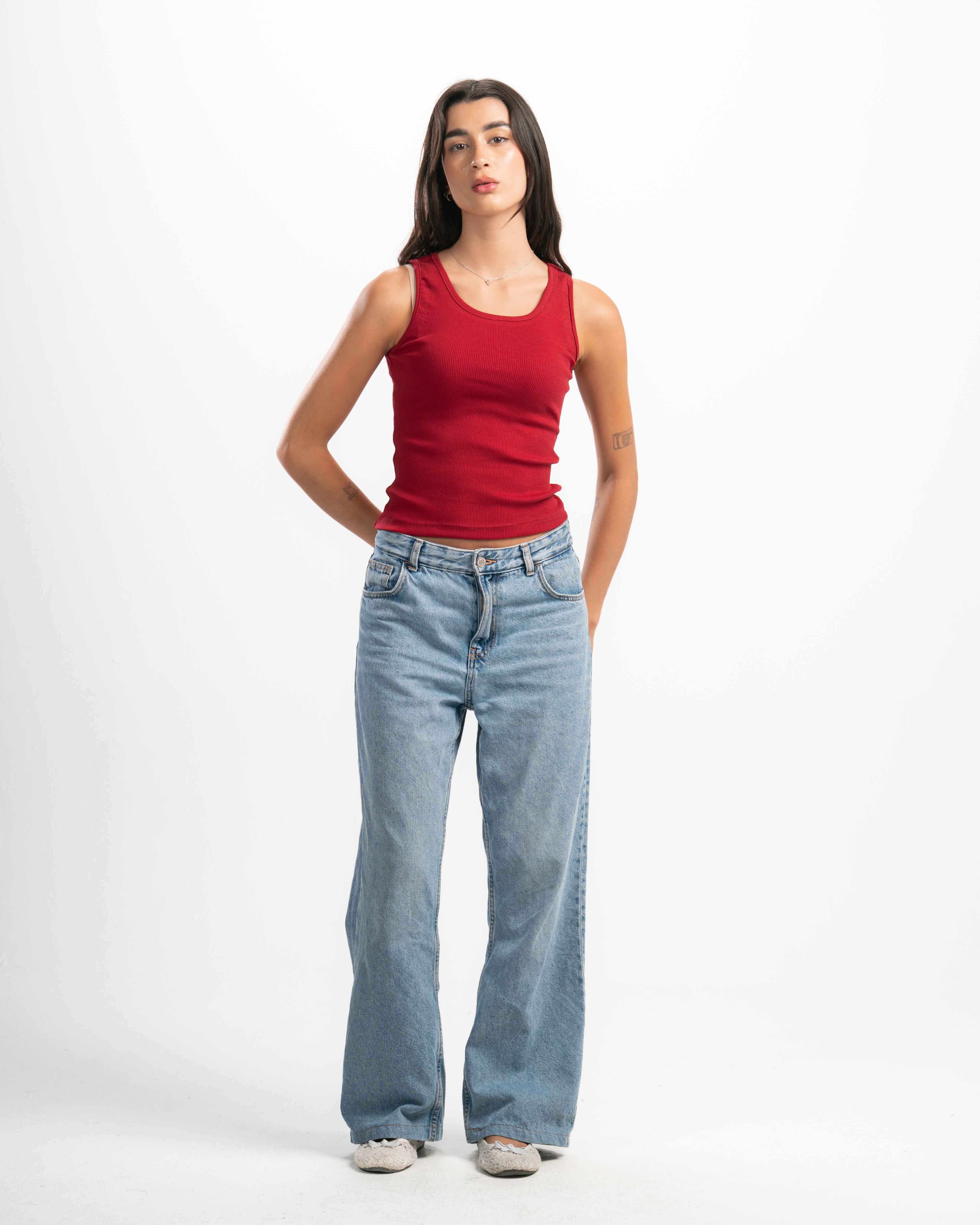 Ribbed Wide Neck Tank Top