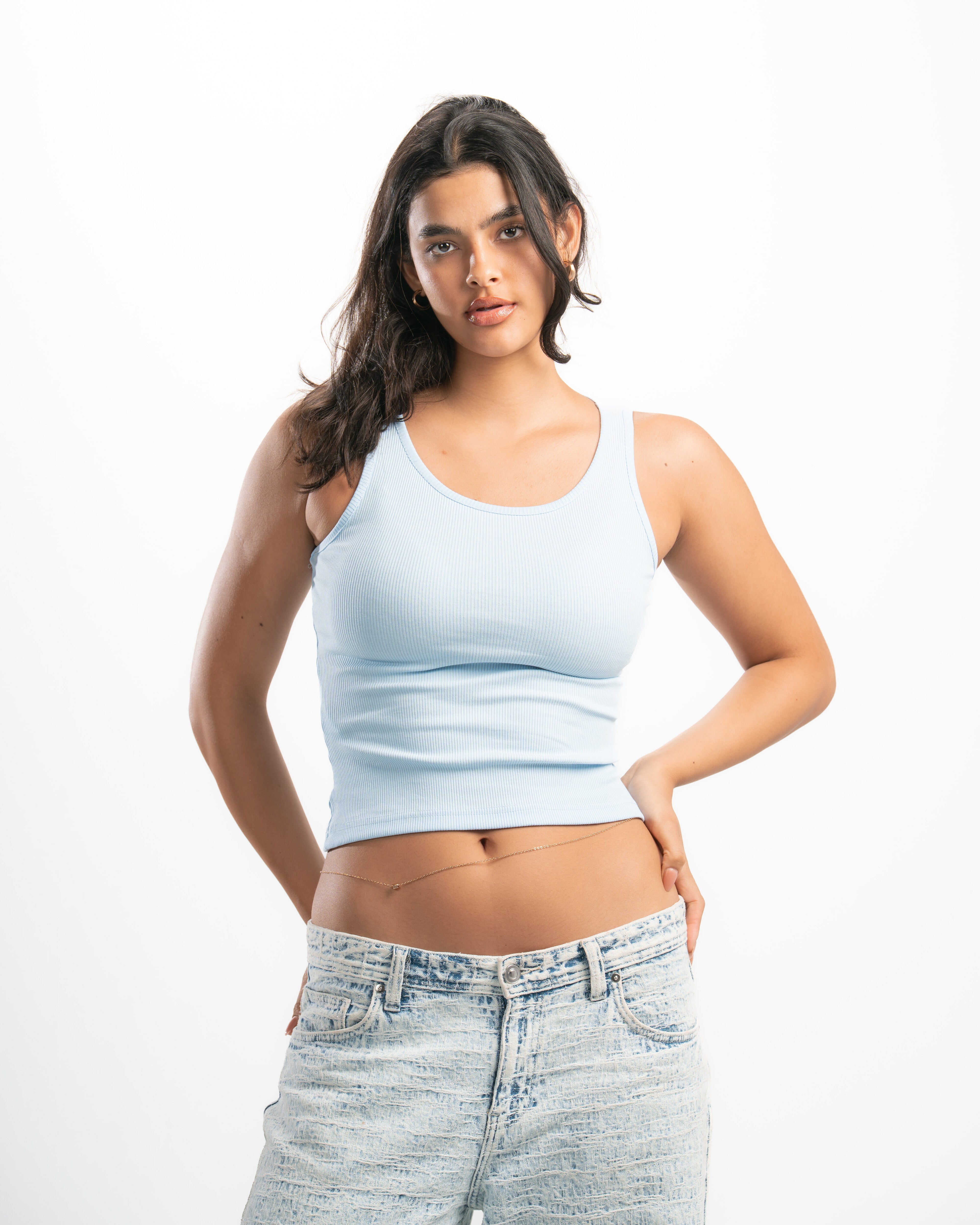 Ribbed Wide Neck Tank Top