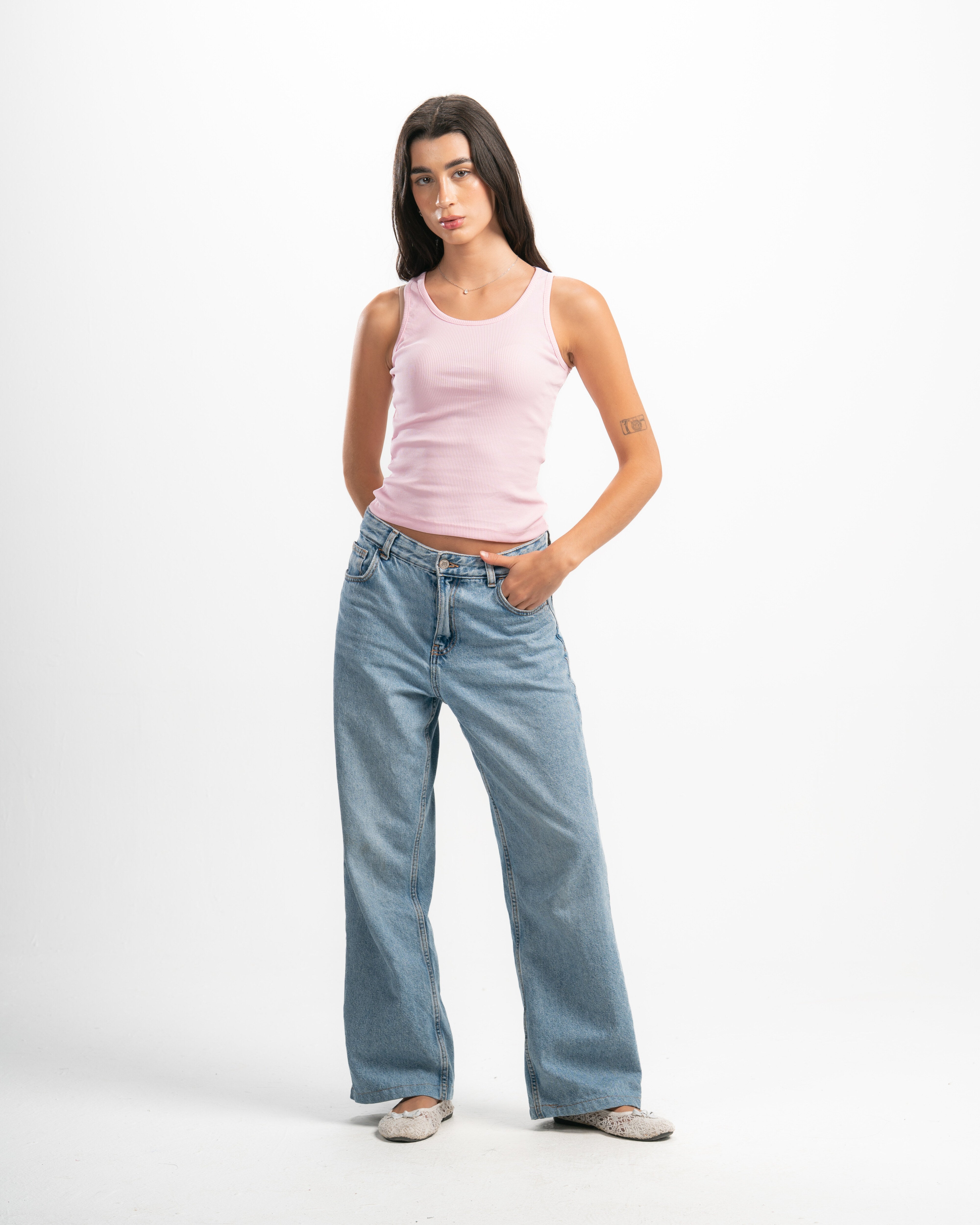 Ribbed Wide Neck Tank Top