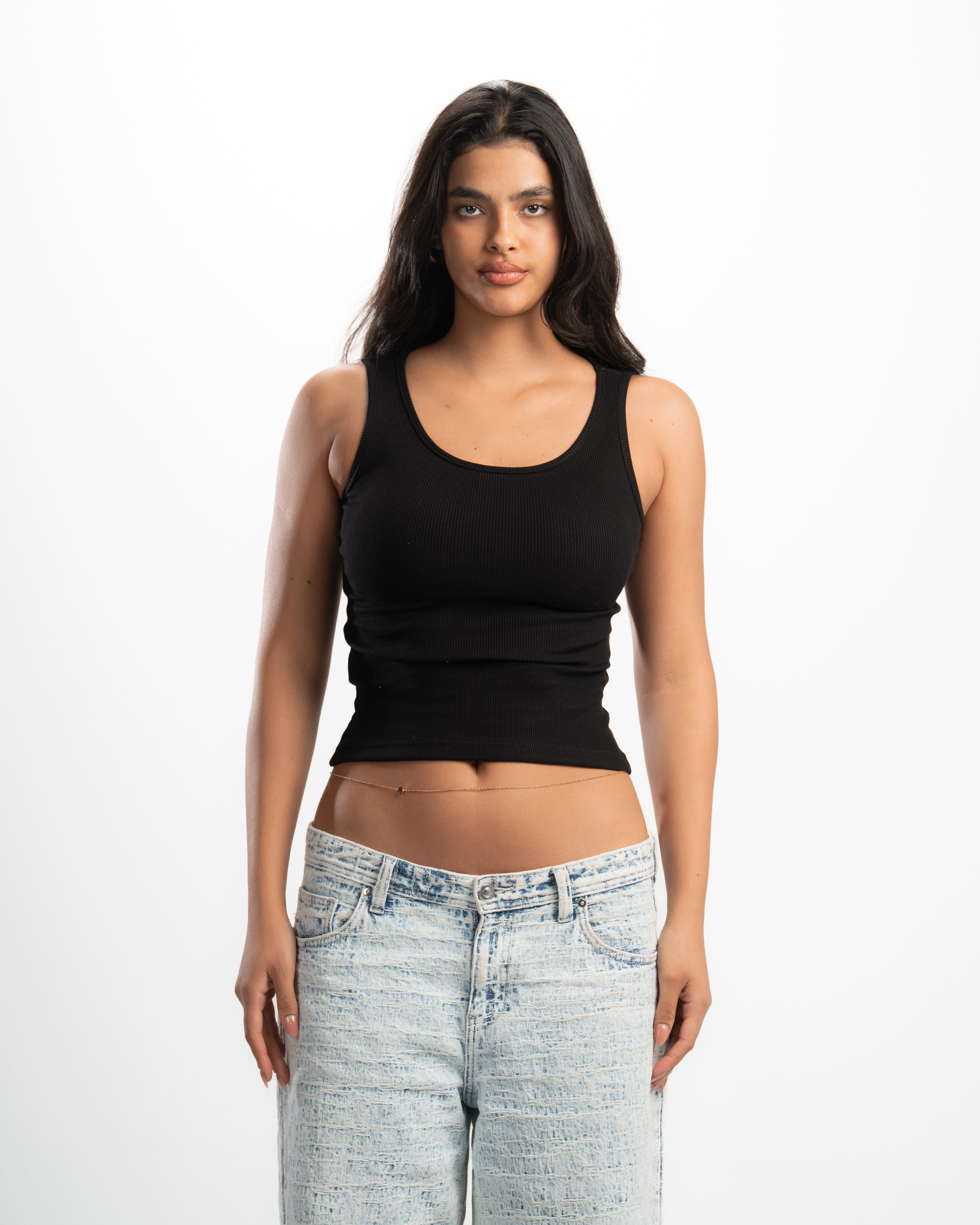 Ribbed Wide Neck Tank Top