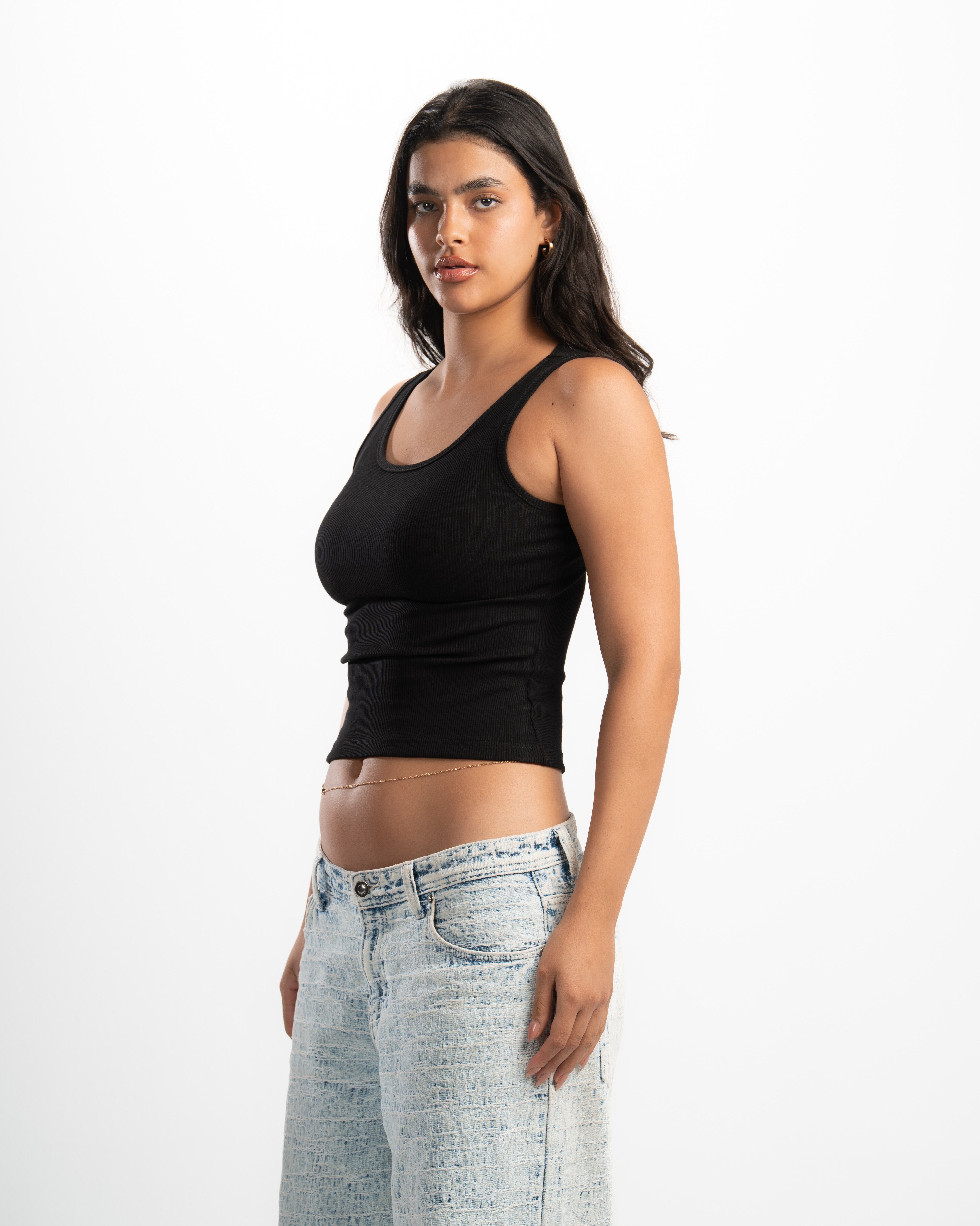 Ribbed Wide Neck Tank Top