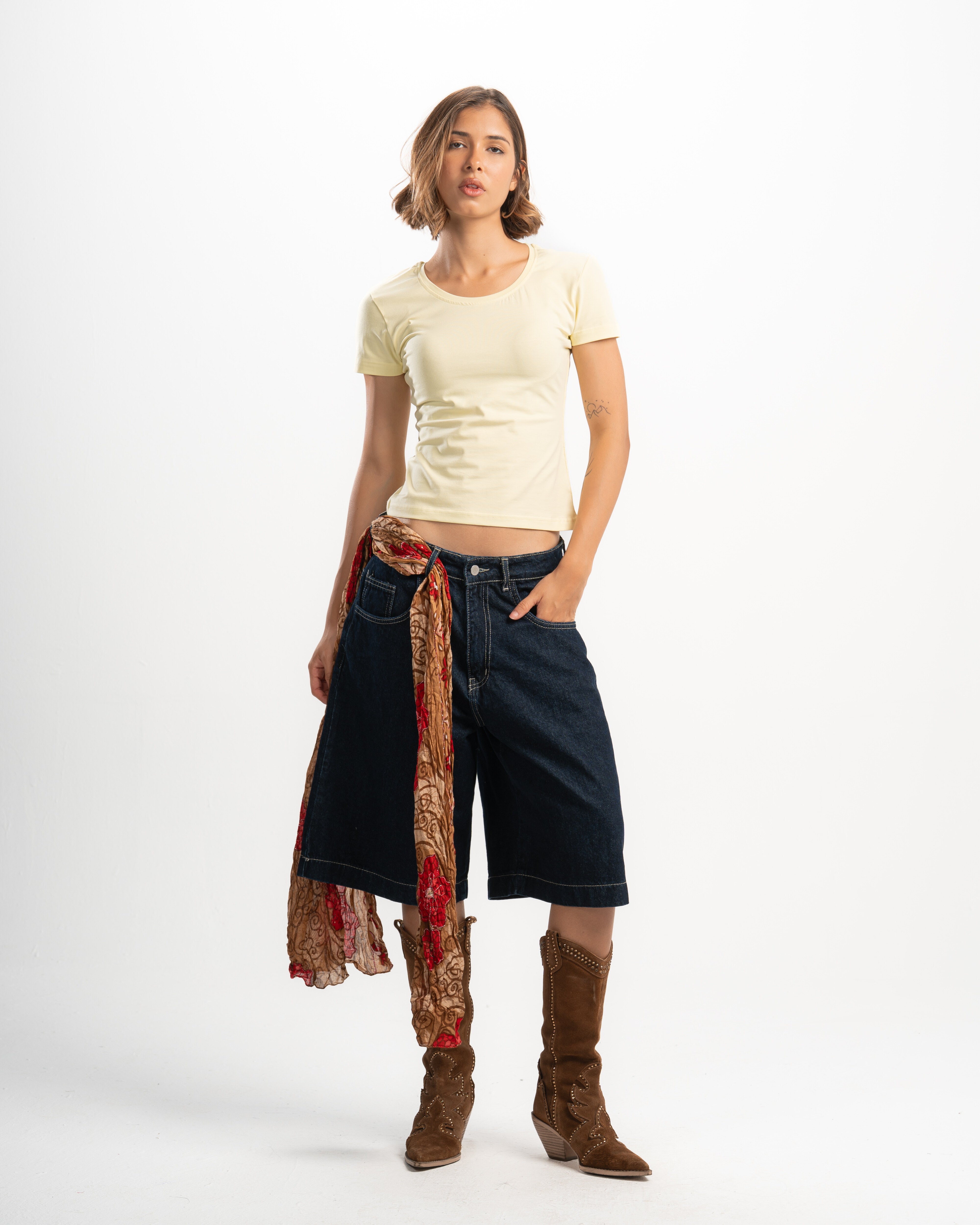 Cotton Wide Neck Short Sleeve Top