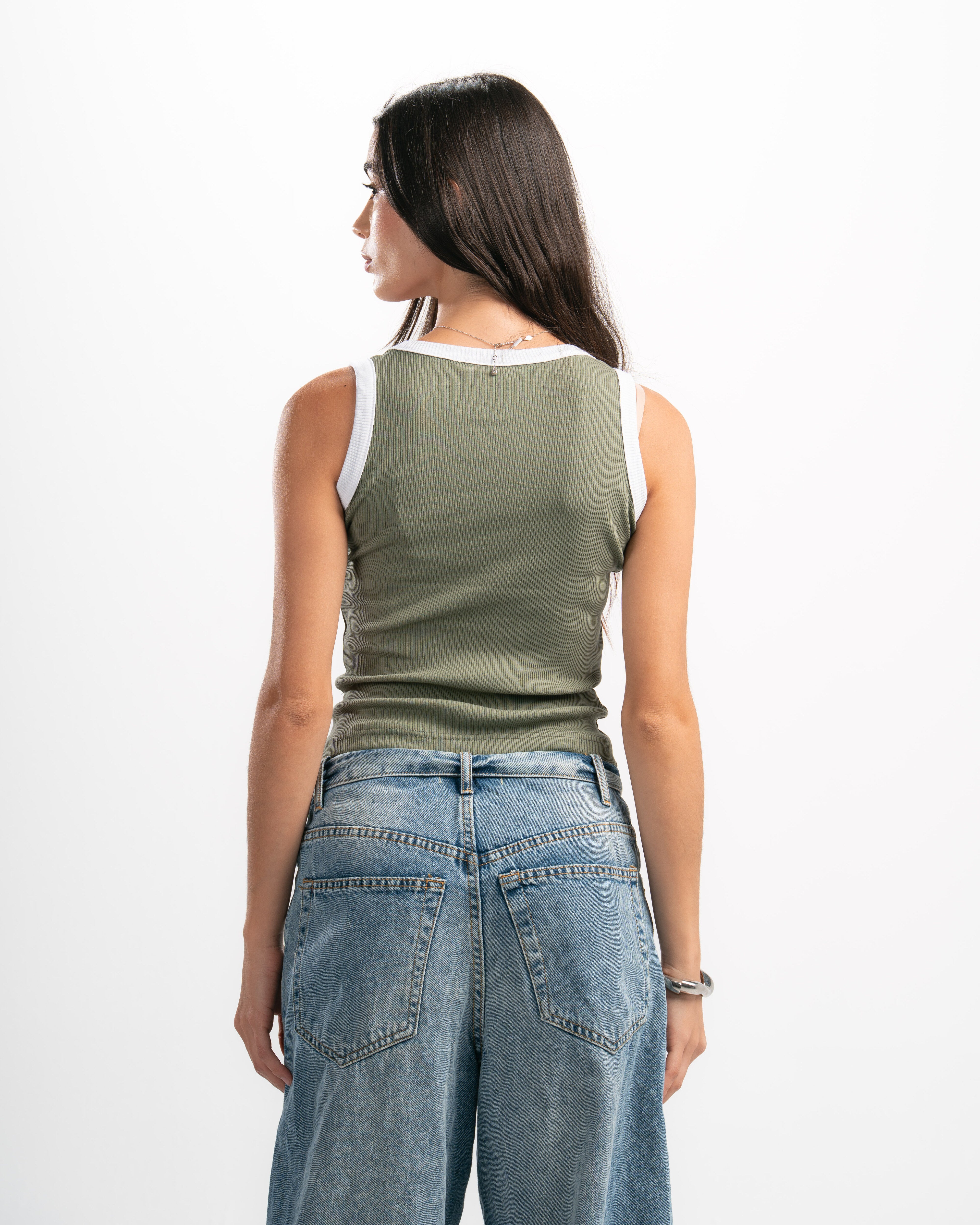 Ribbed Contrast Tank Top