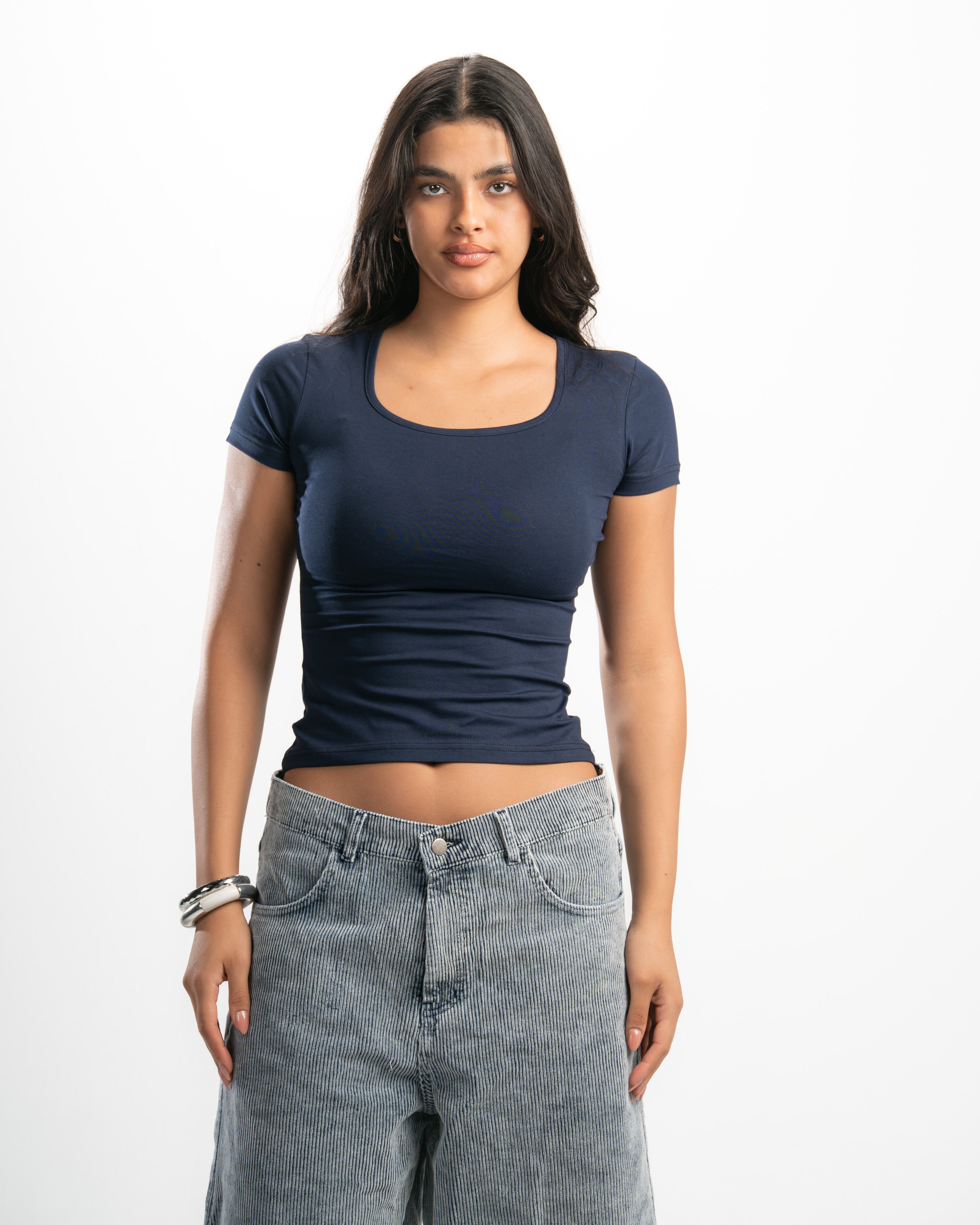 Cotton Square Neck Short Sleeve Top