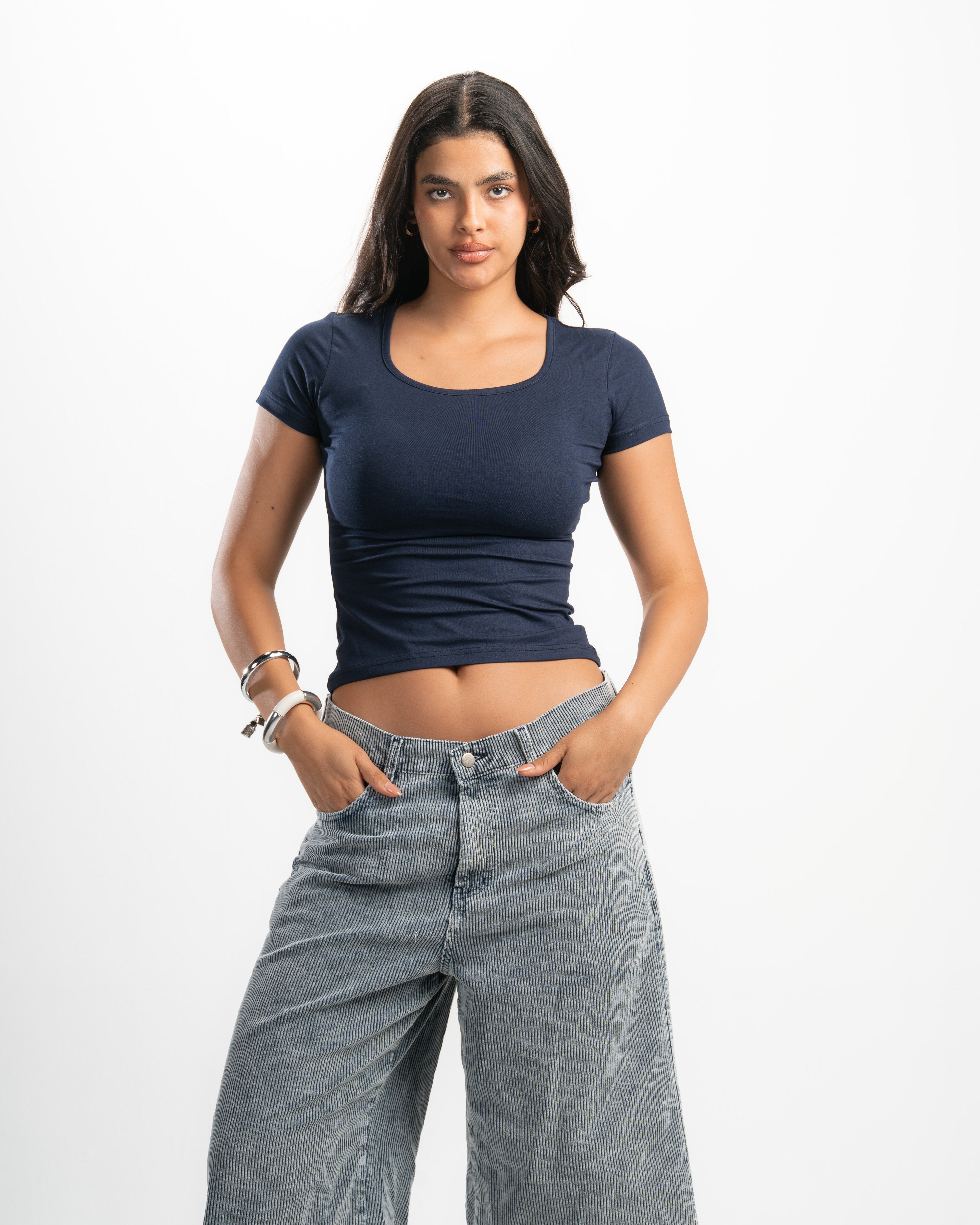 Cotton Square Neck Short Sleeve Top