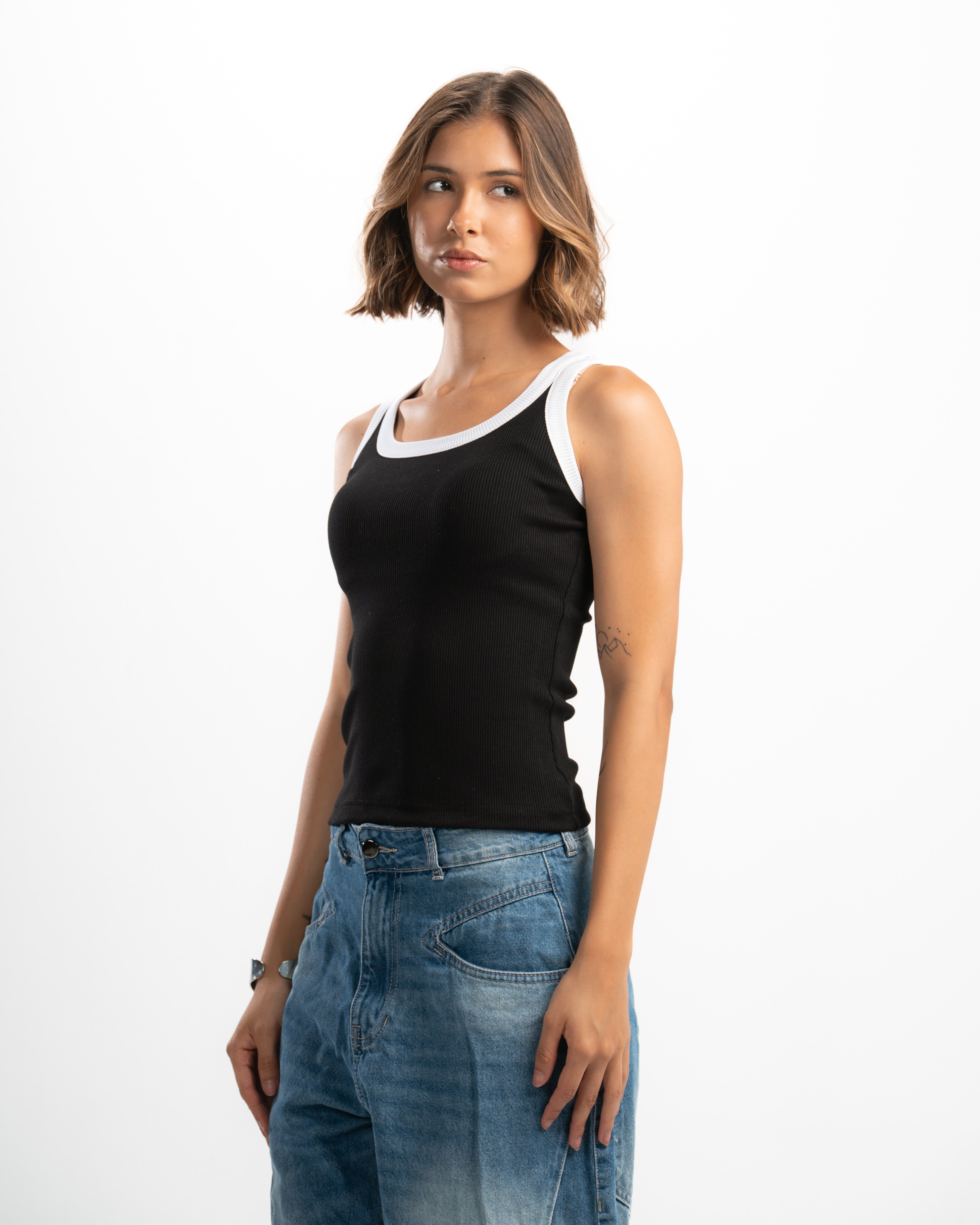 Ribbed Contrast Tank Top