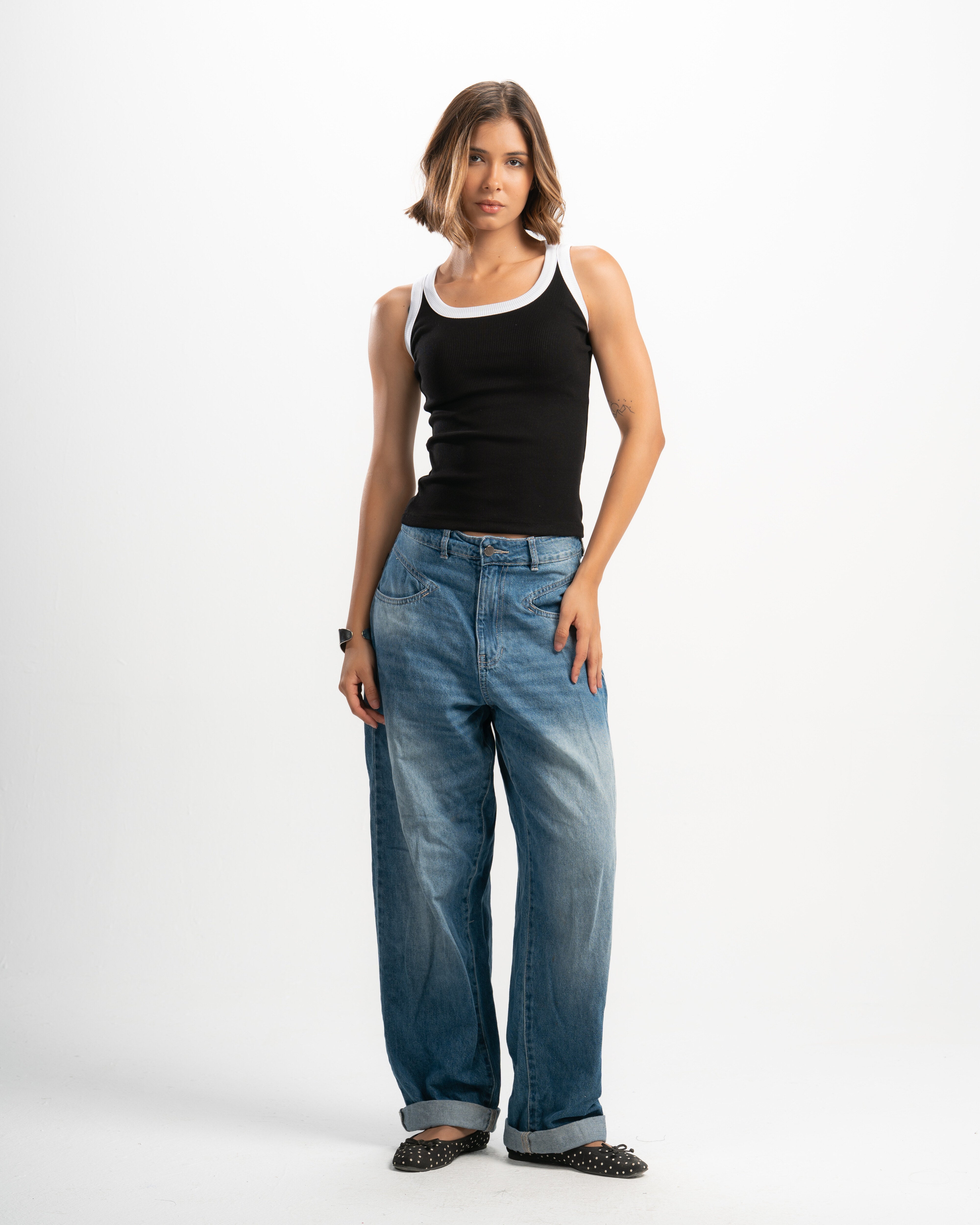 Ribbed Contrast Tank Top
