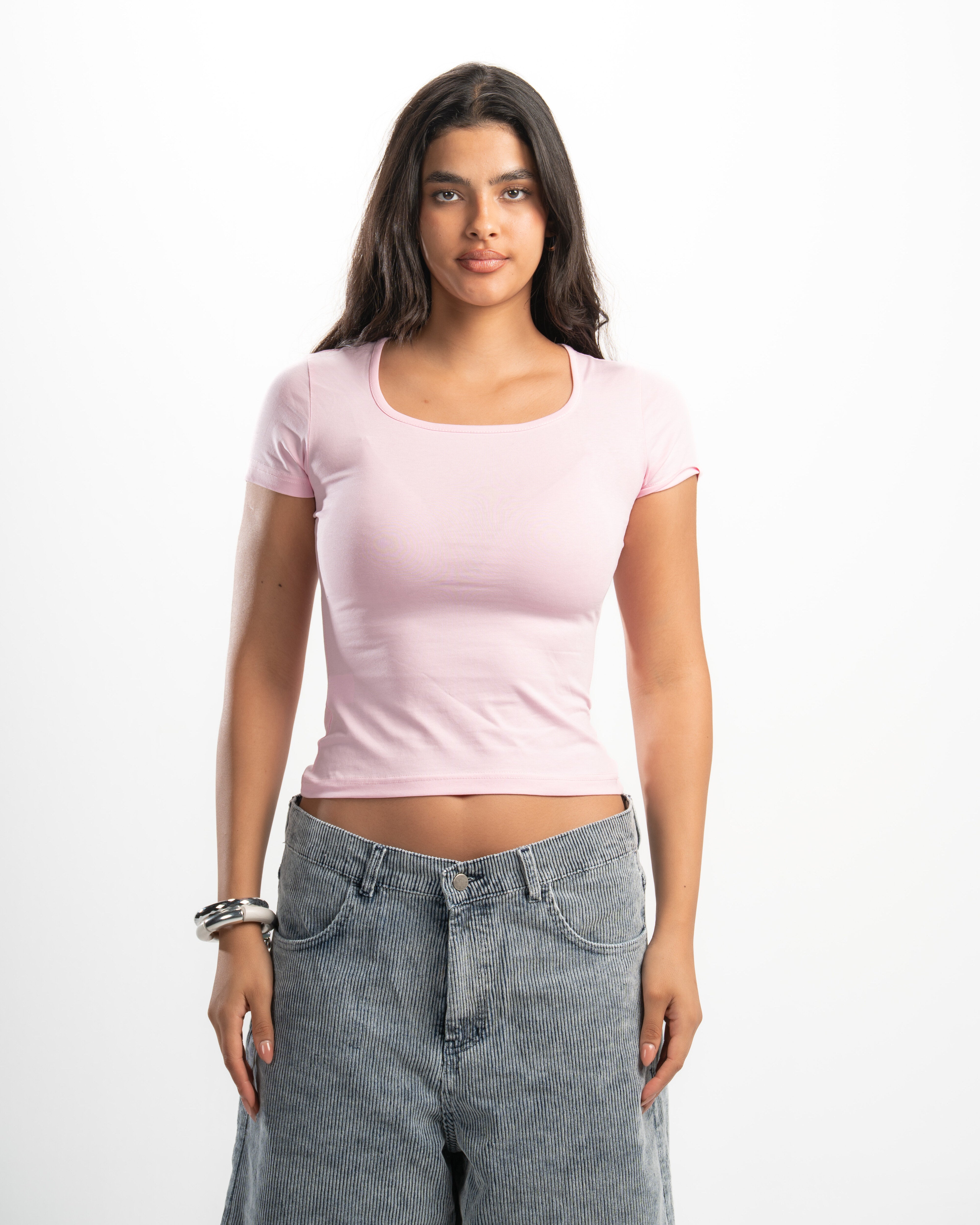 Cotton Square Neck Short Sleeve Top