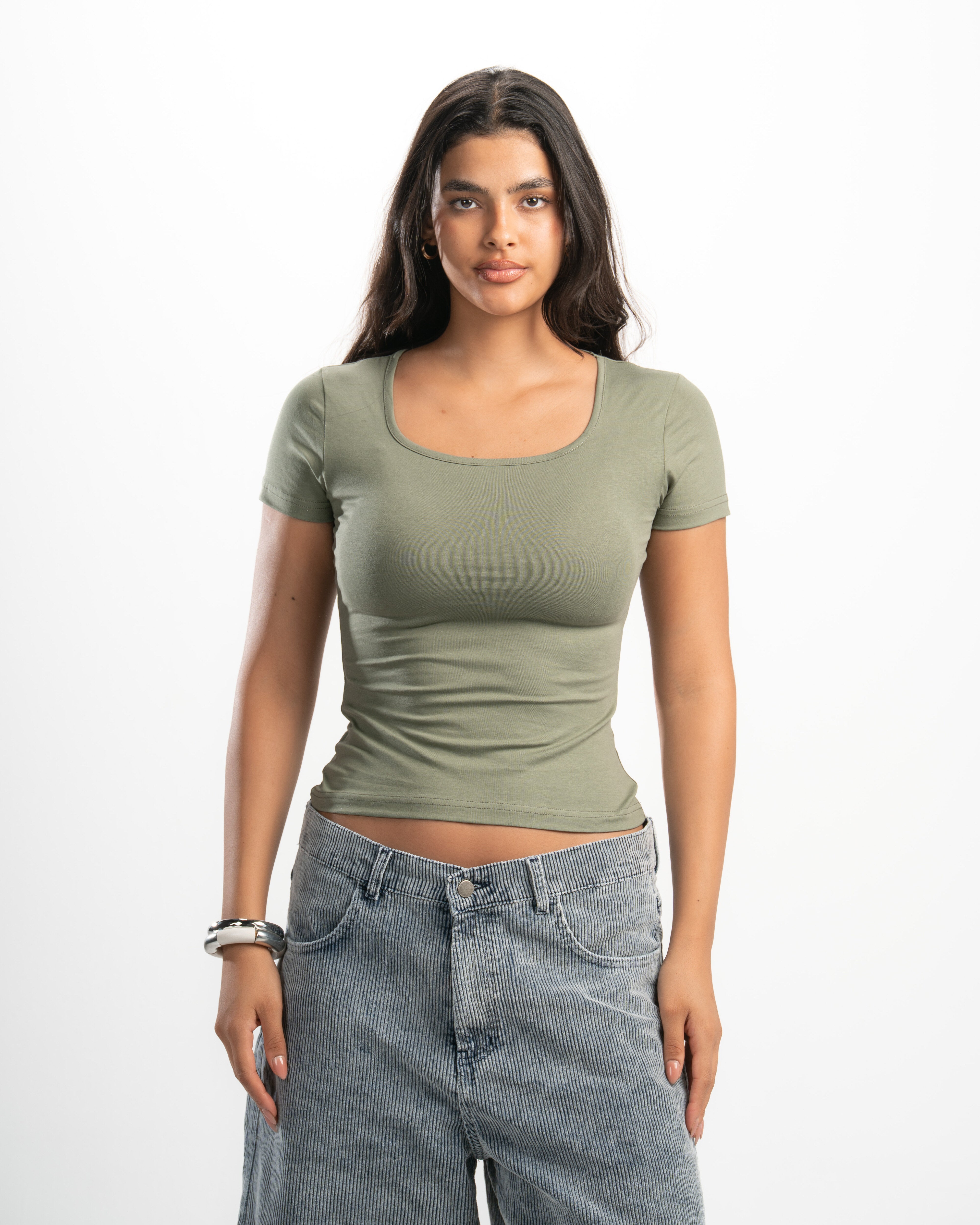 Cotton Square Neck Short Sleeve Top