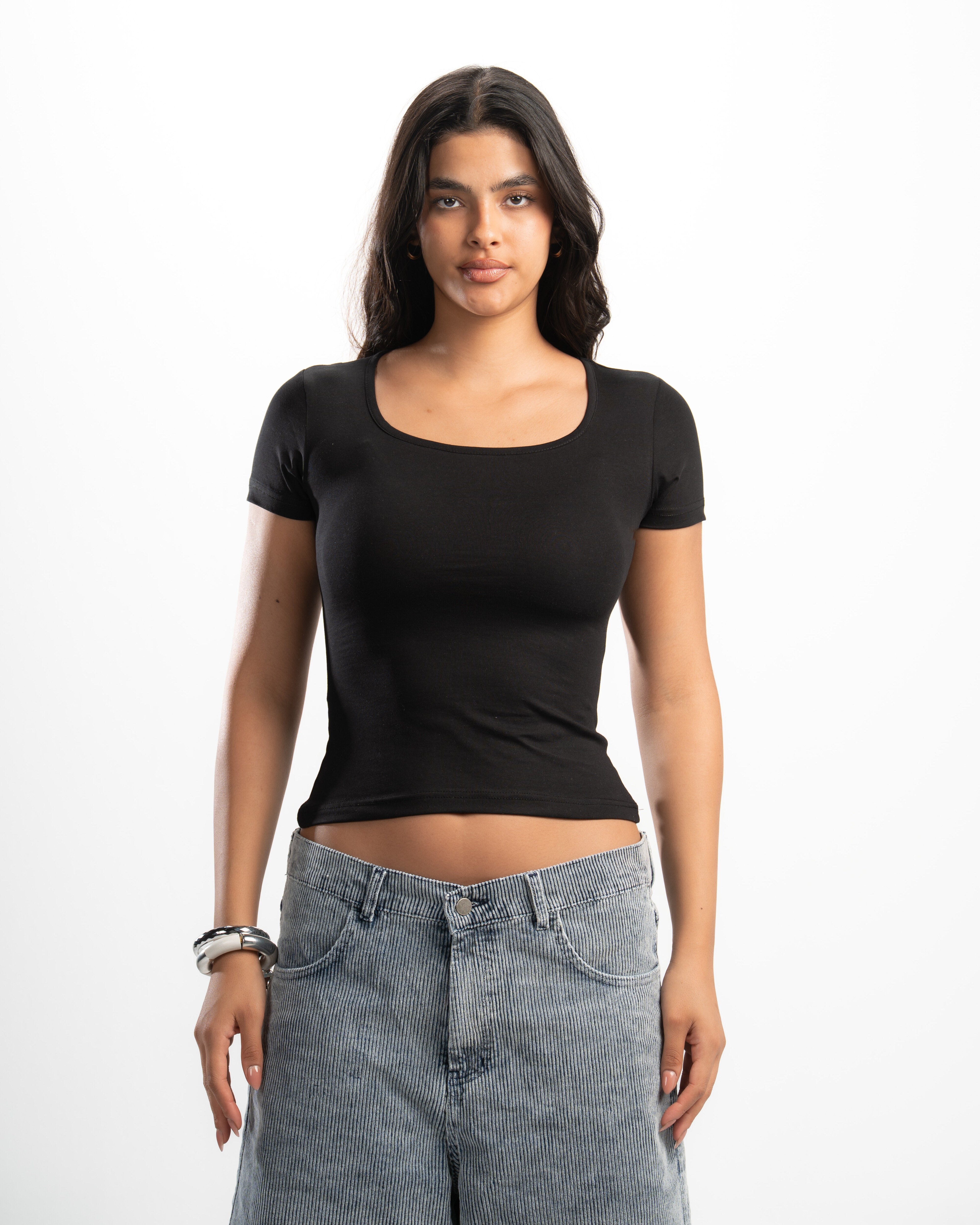 Cotton Square Neck Short Sleeve Top
