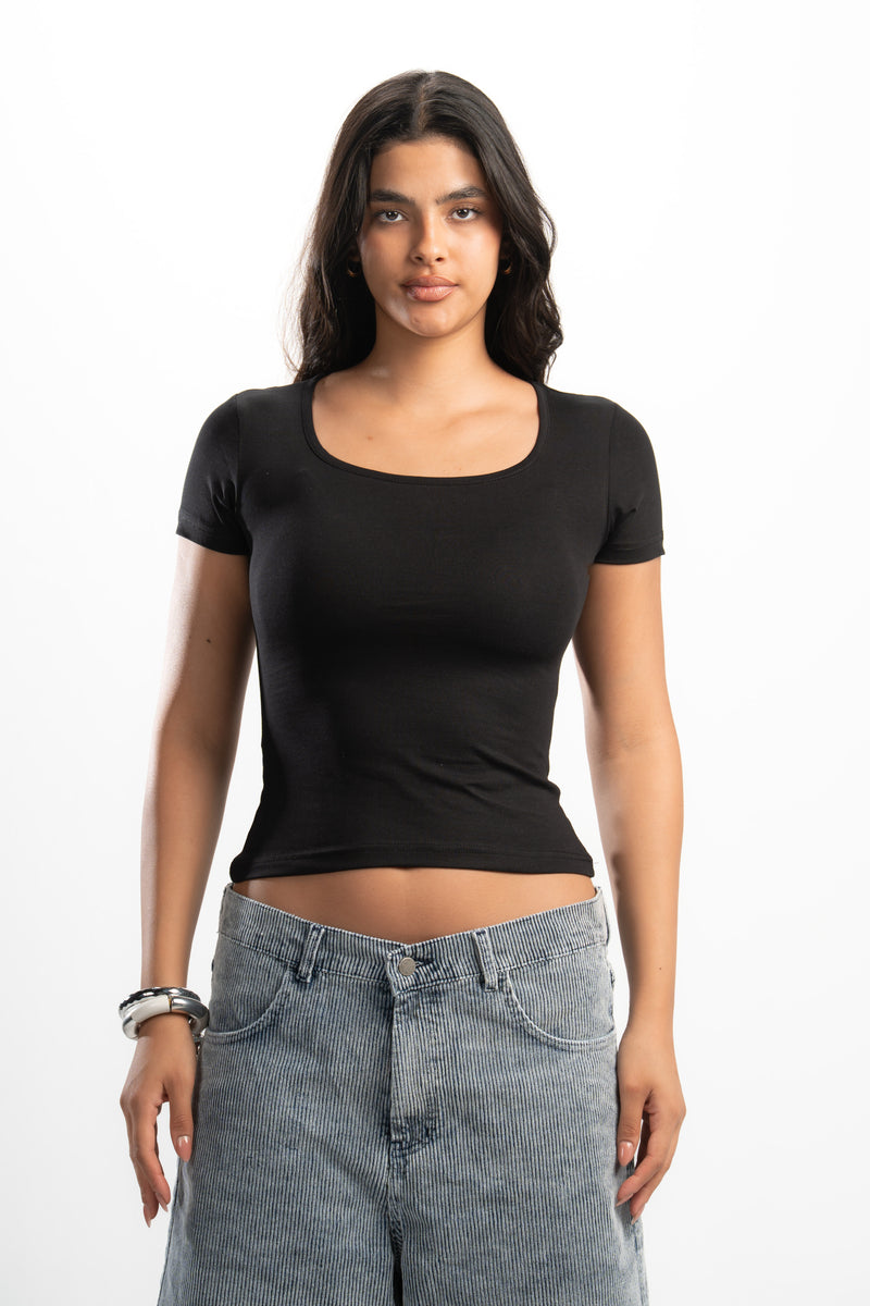 Cotton Square Neck Short Sleeve Top